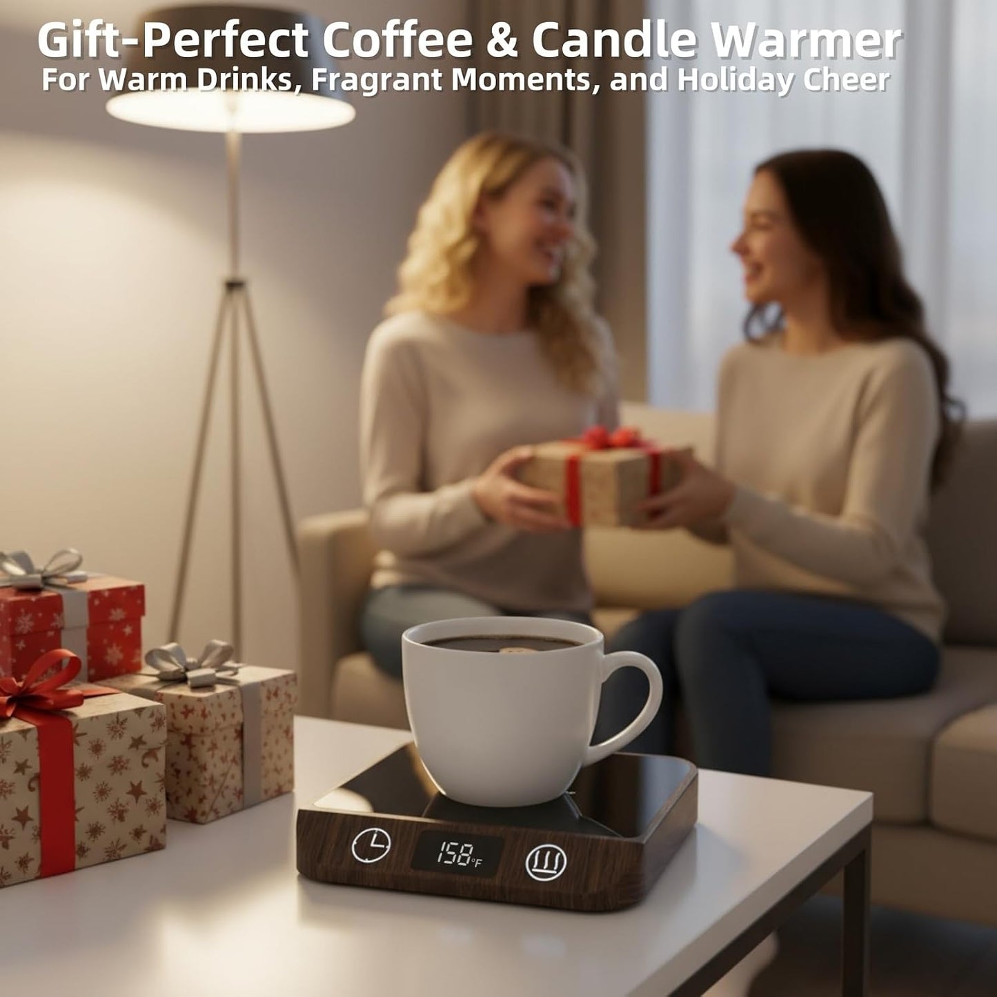 Coffee Mug Warmer & Candle Warmer 2-in-1, 6 Temps, 12-Hr Timer & Auto Shut-Off, 46W Electric Smart Cup Warmer for Desk, Coffee Gifts for Women Men & Home Office