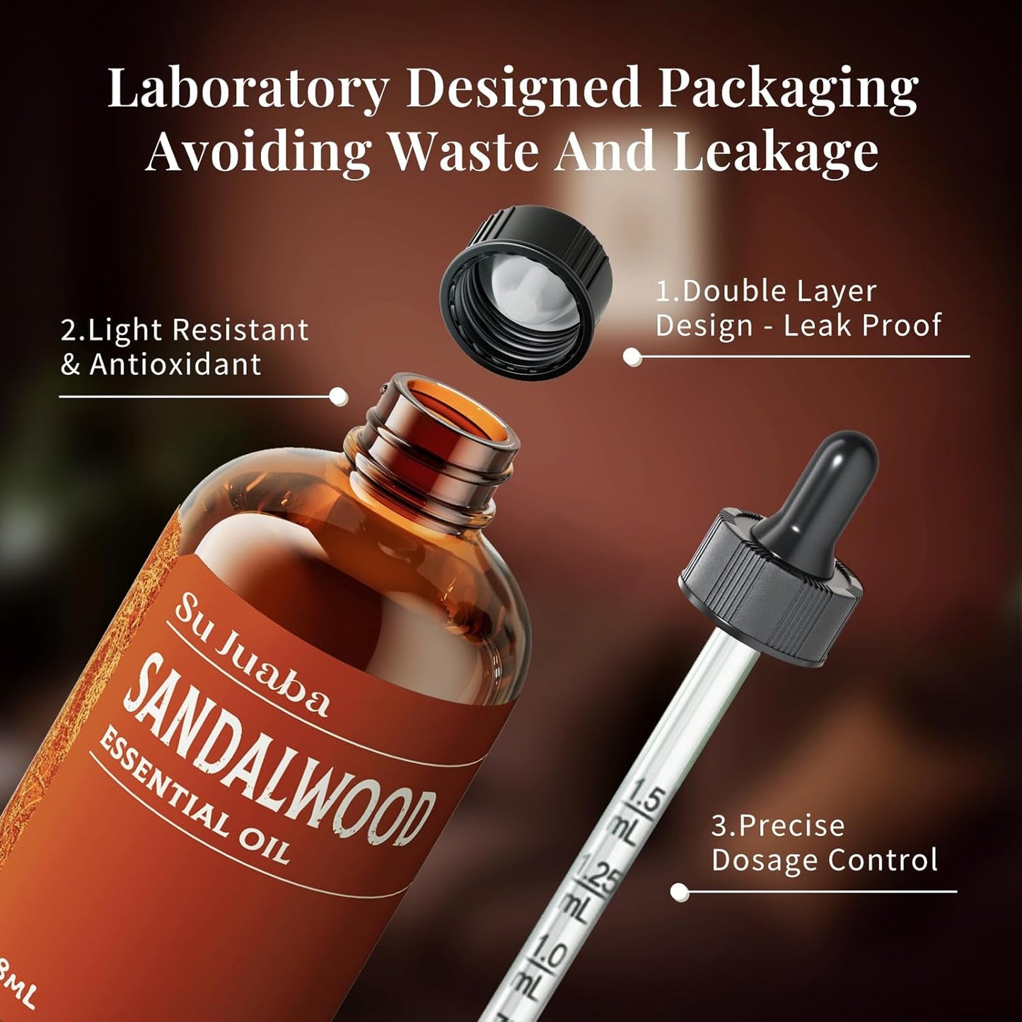 SU JUABA Sandalwood Oil 4 Fl Oz, 100% Natural Aromatherapy Oil for Diffuser,Skincare, Hair Care, DIY Fragrance, and Relaxation - 118ML