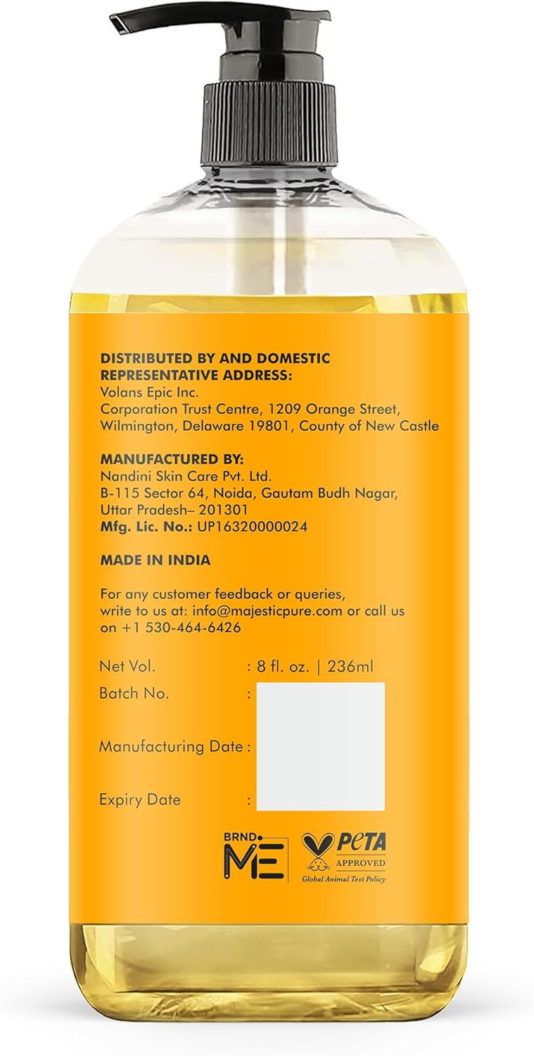Majestic Pure Oil - 100% Pure and Natural- Cold Pressed & Hexane Free Natural Hair Growth Oil for Eyelashes, Eyebrows, Skin, Body, Face, Nails & Scalp - Vitamin E Oil with Argan Oil 8 Fl Oz