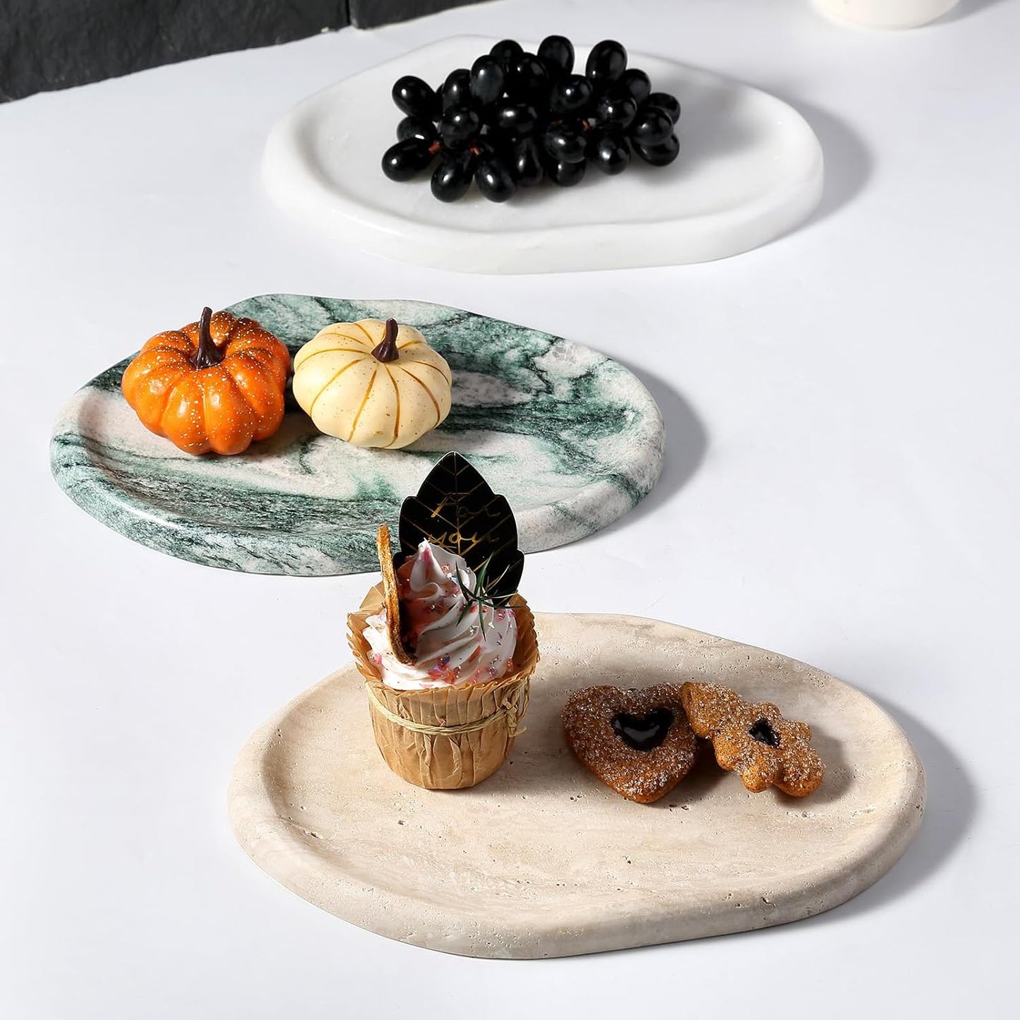 Koville Luxurious Natural Marble Vanity Tray, Cloud Shape Serving Stone Key Tray for Home Decor, 10" x 7" Marble Storage Trays for Bathroom, Stone Plate Holder for Perfume, Candle and Jewelry