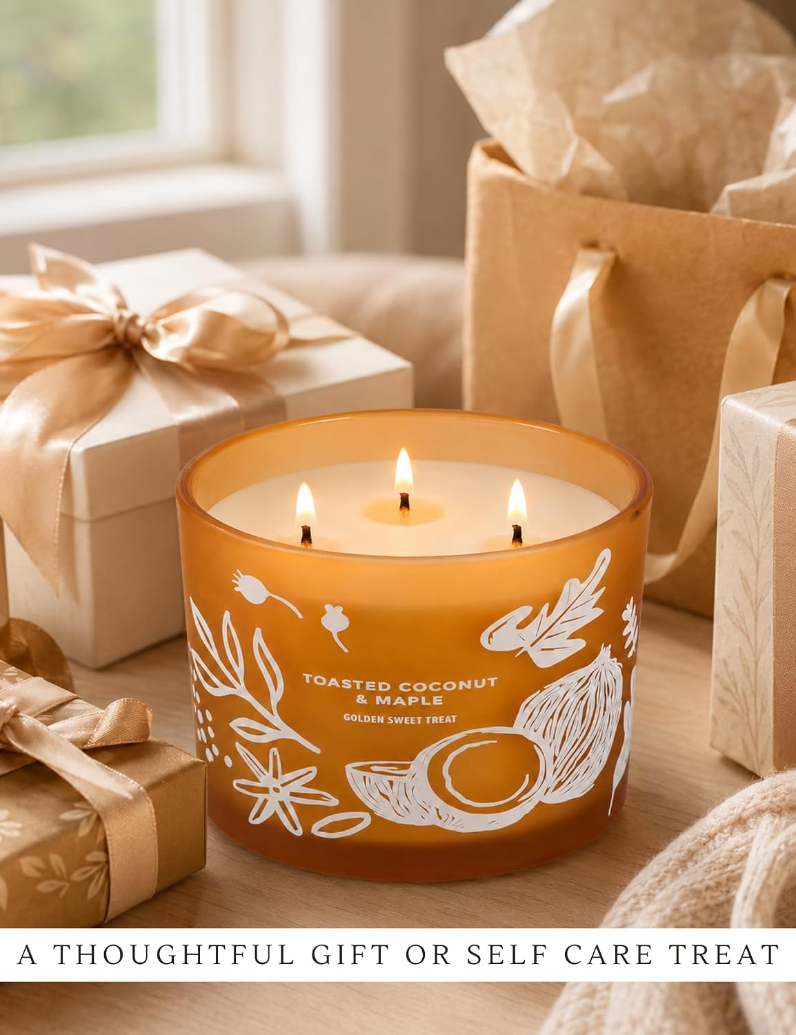 Toasted Coconut Maple Scented Candle | Large 3 Wick Scented Soy Candle for Home | 14.5oz Warm Sweet Nutty Candle | Maple Hazelnut Candles | Long Lasting Clean Burn | Gift for Women & Men