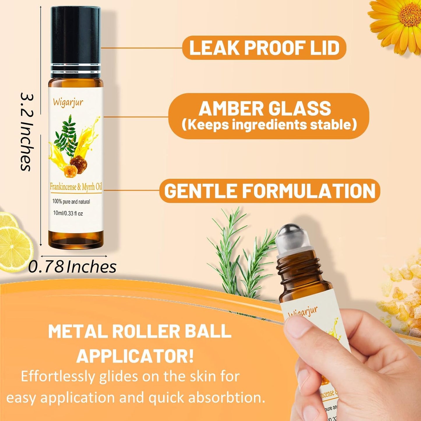 3 PCS Frankincense Essential Oil Blend Oils Roll On, Patchouli, Myrrh, Rosemary Essential Oils, Vitamin C Roller for HIPS, Hands, Shoulders and Legs Skin Care Soothing