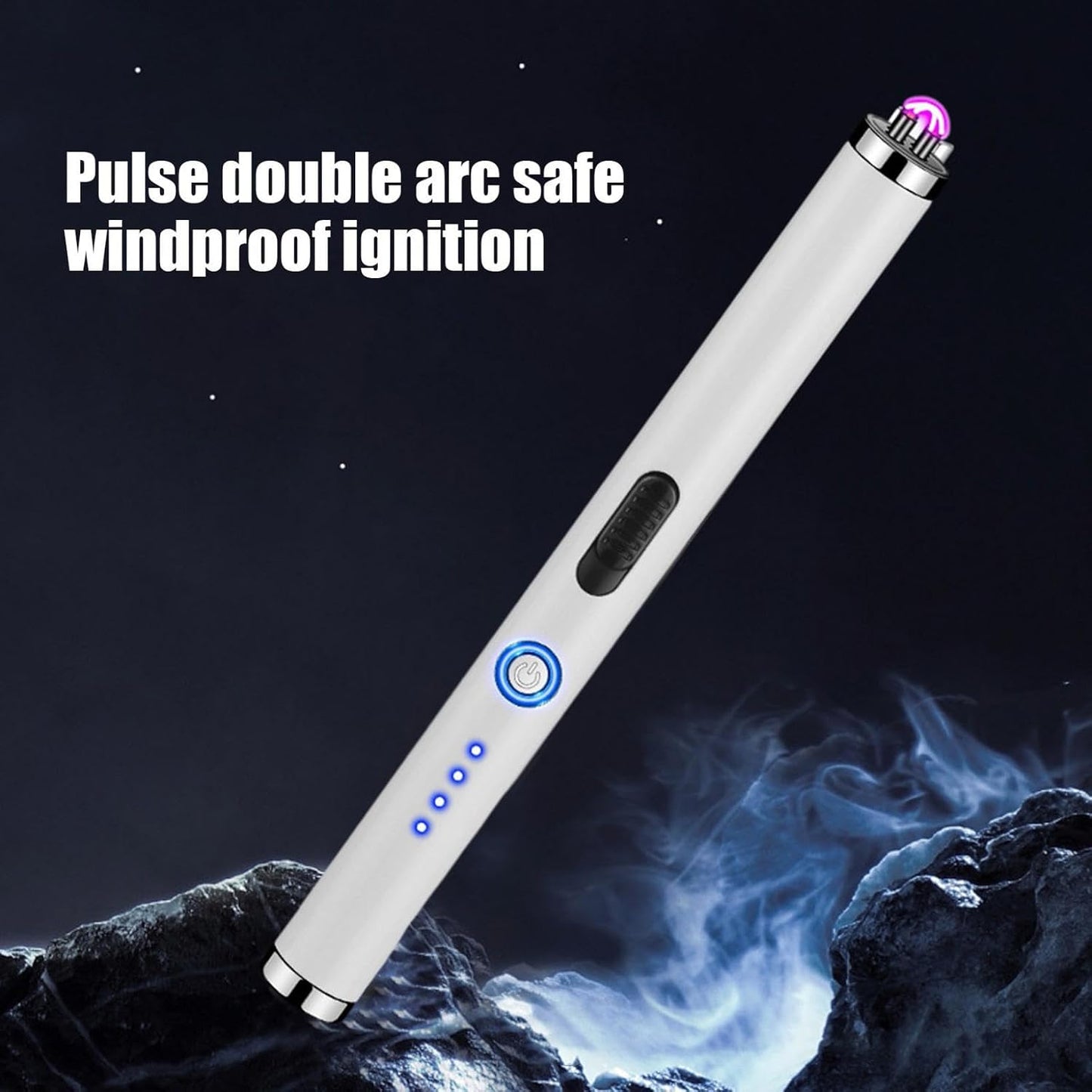 Windproof USB Ignition Lighter, Flexible Long Neck, No Flame, Windproof, Rechargeable, Ideal for Kitchen, Candle, Gas Stove, Outdoor Use (White)