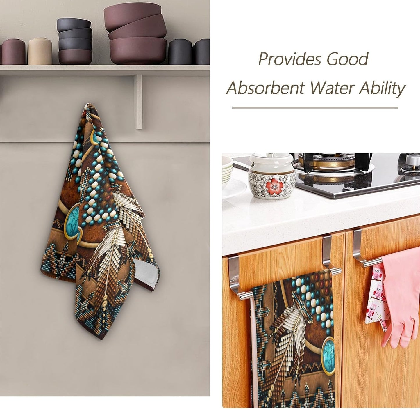 Southwestern Hand Towels for Bathroom Set of 2 Soft Absorbent Rustic Tribal Native American Indian Aztec Kitchen Towels,Decorative Brown Bathroom Towels for Bath Guest Spa Face Hair 14"x28"