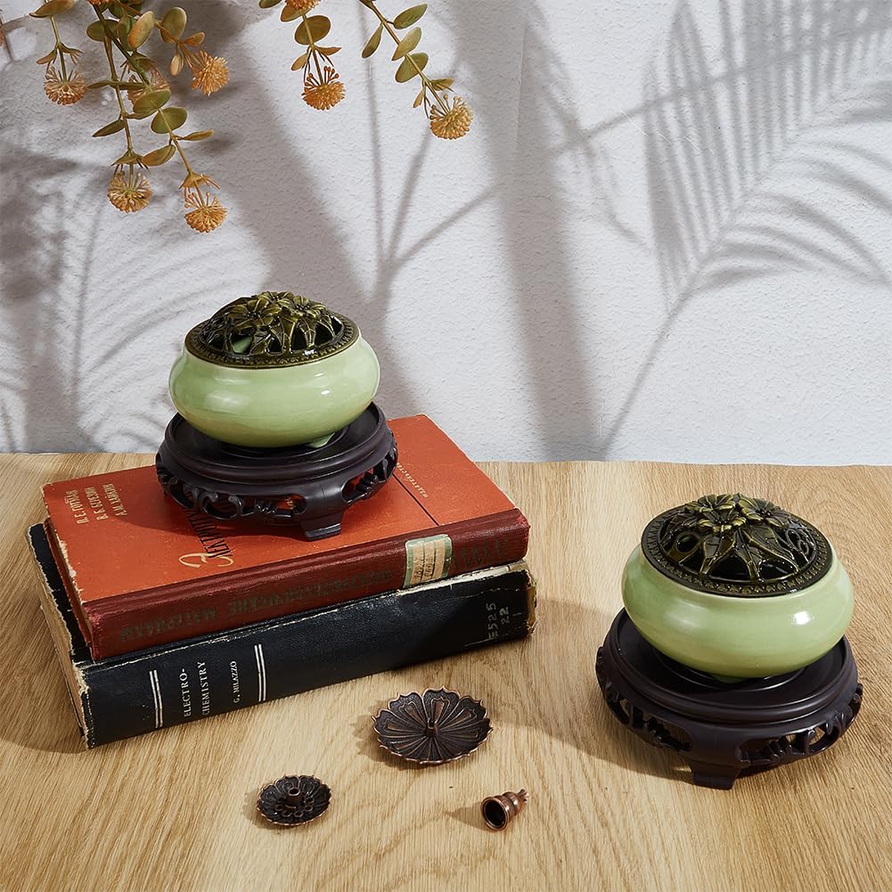 WEBEEDY 6 Pcs Ceramic Incense Burner Set Complete Incense Burning Kit Include 2 Ceramic Incenses Burner, 2 Lotus Incenses Holder Tray & 2 Stand for Home Fragrance Meditation Decoration Gift