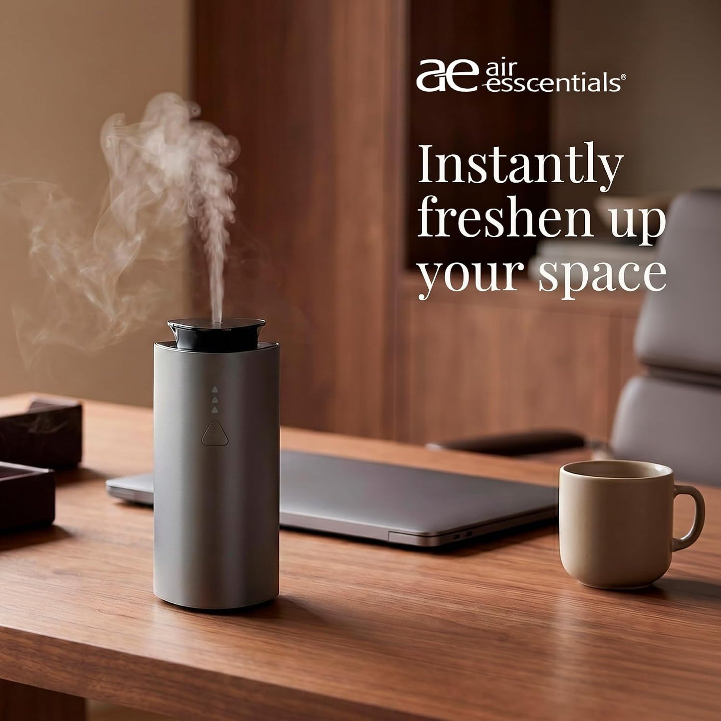 Air Esscentials The Mini Essential Oil Diffuser for Home, Waterless & Smart Portable Diffuser for Essential Oils, USB-C & Rechargeable with Adjustable Settings, Covers 300 Sq. Ft., Black