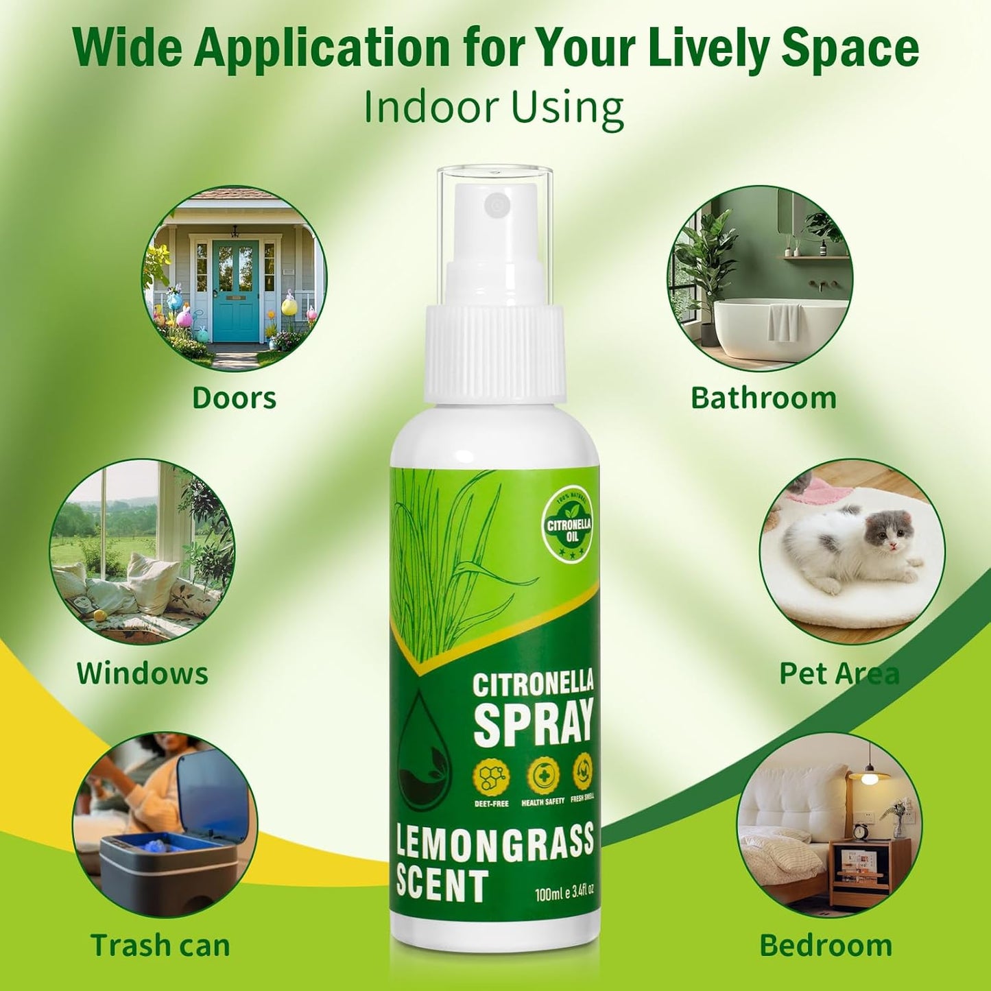 STRN Citronella Spray, DEET-Free, 6.76 oz (200ML), Air Freshener Spray for Summer Outdoor, Lemongrass Plant-Based Essential Oil Spray, for Patio, Camping, Hiking, Traveling, Fishing