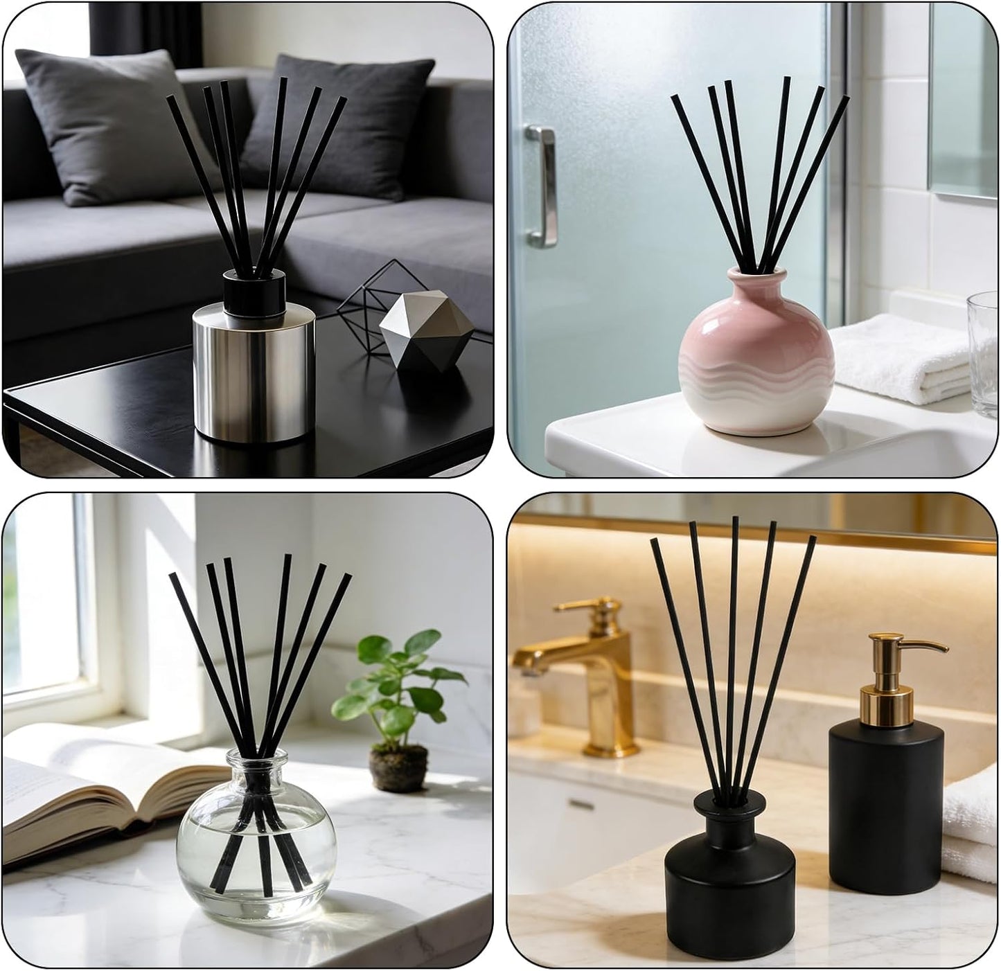 Reed Diffuser Sticks Refill, 20cm (8-inch) 3mm Fiber Reeds - 50 Pcs Natural Unscented, Ideal for Fragrance Oil, Non-Breaking & Non-Staining Replacement Sticks