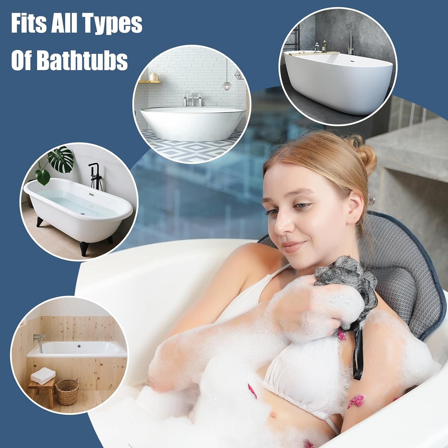 Full Body Bath Pillows for Tub Luxury Bathtub Pillow Cushion for Head,Shoulder,Back&Lumbar Support Thick Tub Pillow for Bathtub for Women Relaxing Soft 5D Air Mesh Mat 12 Non-Slip Power Suction Cups