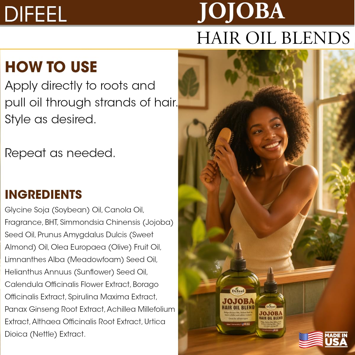 Difeel Jojoba Oil Hair Oil Blend - Travel Size 2.5 oz. - Lightweight Hair & Scalp Moisturizing Oil for Dry, Damaged & Frizzy Hair, Adds Shine & Softness