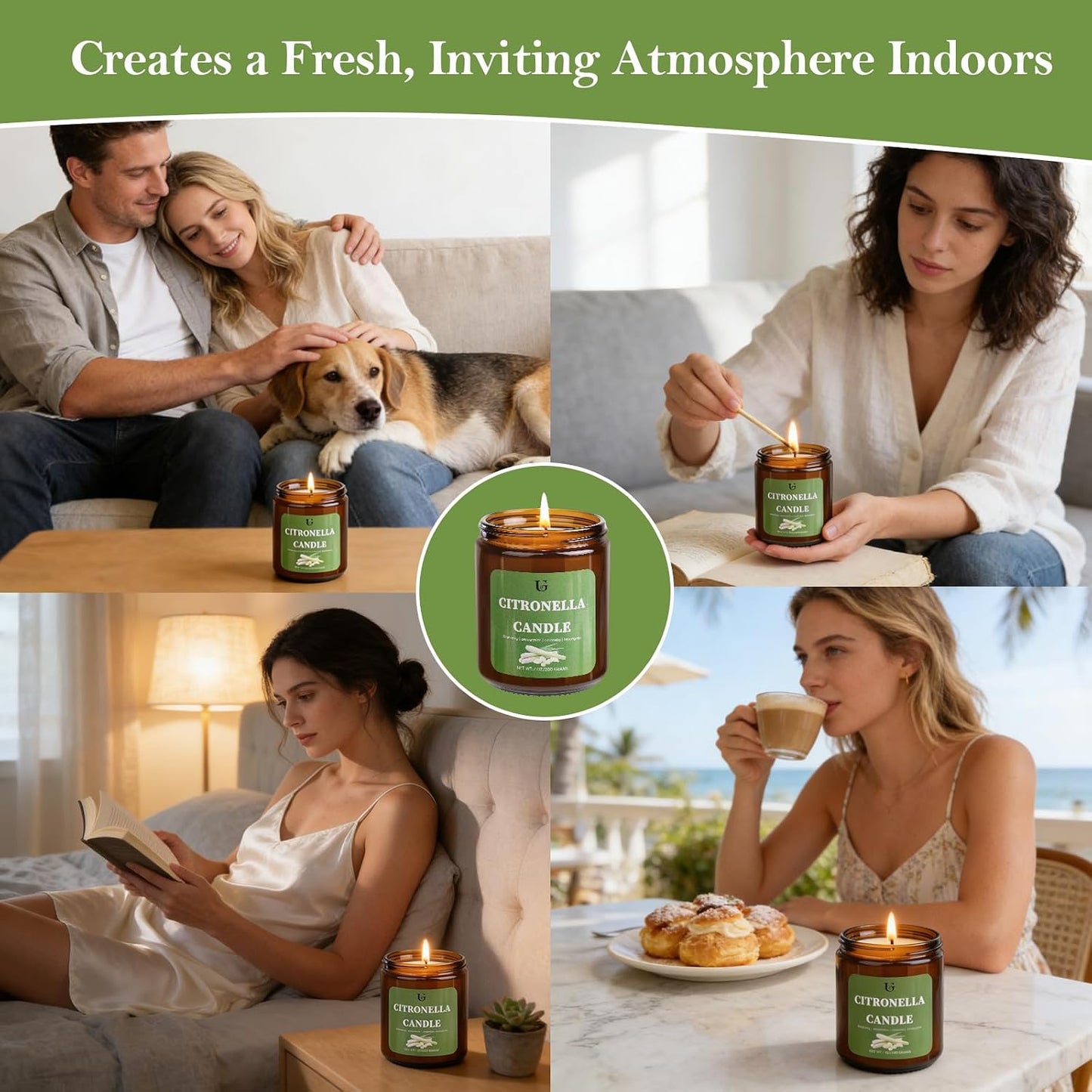 Citronella Candles Outdoor, Natural Soy Wax Citronella Scented Jar Candle for Summer, 7oz Large Lemongrass Candle, 50 Hours Burn Time, Indoor and Outdoor Candles for Patio, Garden & Camping(1 Pack)