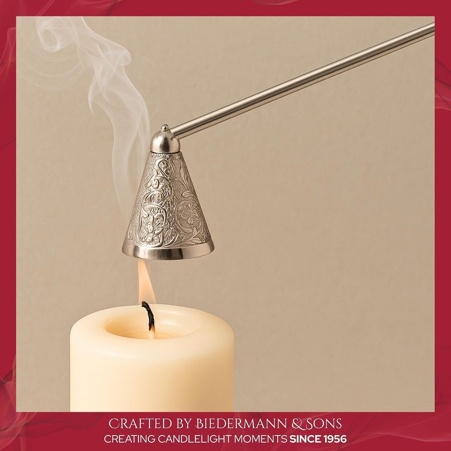 Biedermann & Sons Ornate Traditional Metal Candle Flame Snuffer, Nickel - 9 Inch Long