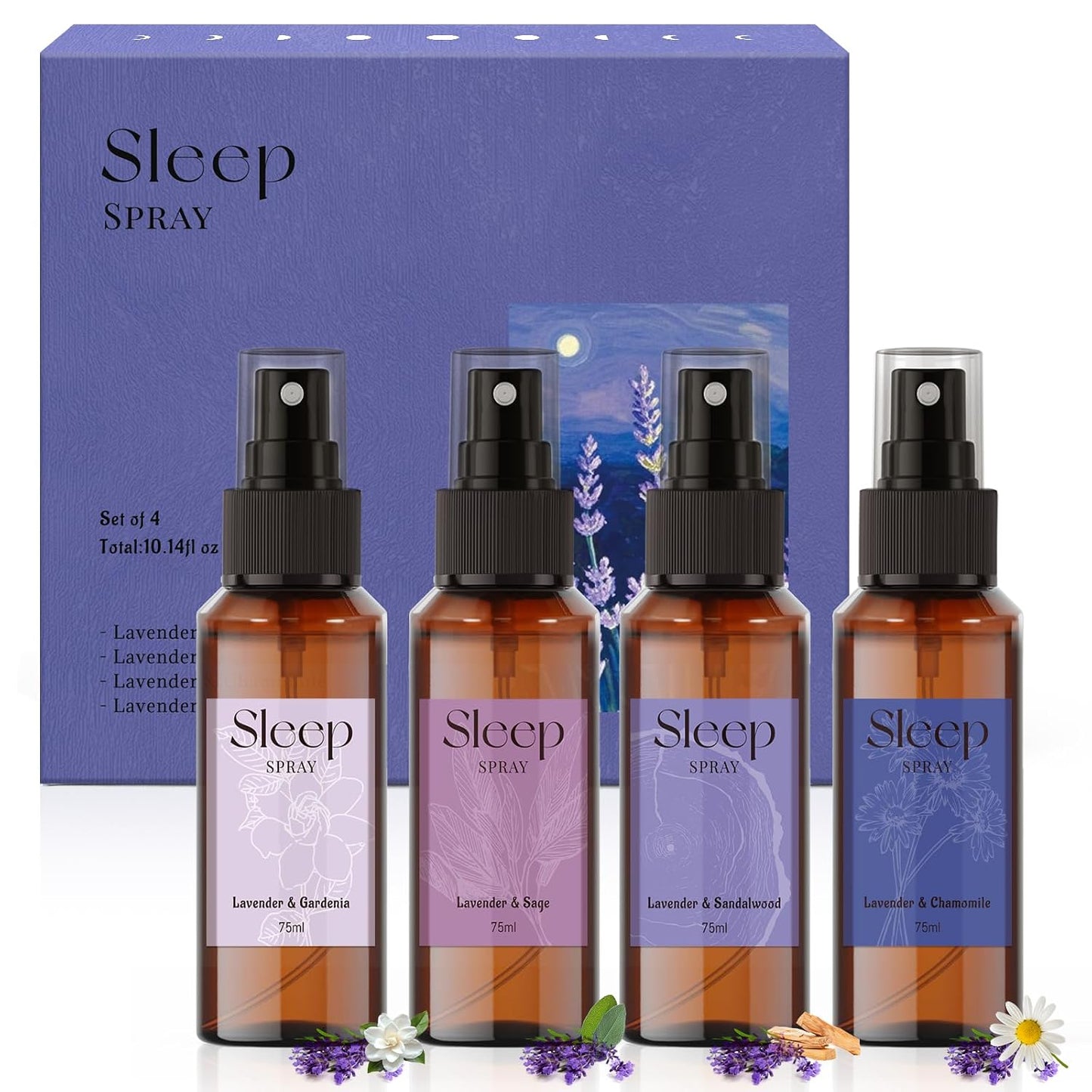 SCENTORINI Sleep Spray, 10.14 oz Pillow Spray for Sleep Calming, Lavender Essential Oil, 4 Pack Relaxing Aromatherapy Mist for Bedding, Liners, Room Spray Air Freshener