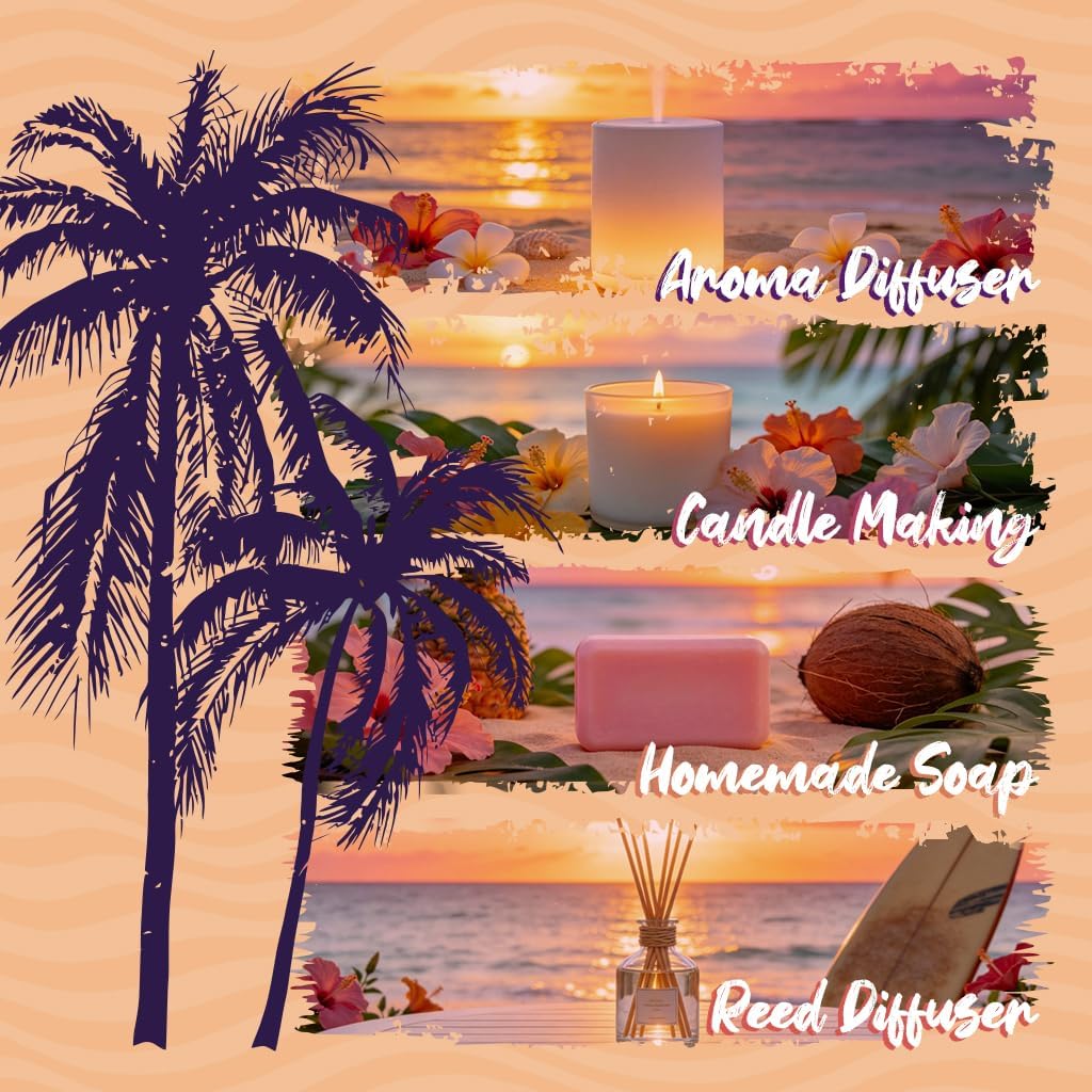 ARVIDSSON Hawaii Fragrance Oil Set, Summer Essential Oils for Diffuser, Tropical Scent Oils - Sunset Breeze, Coconut Coast, Gild Pineapple, Tropical Citrus, Iced Watermelon, Tanderine Mojito