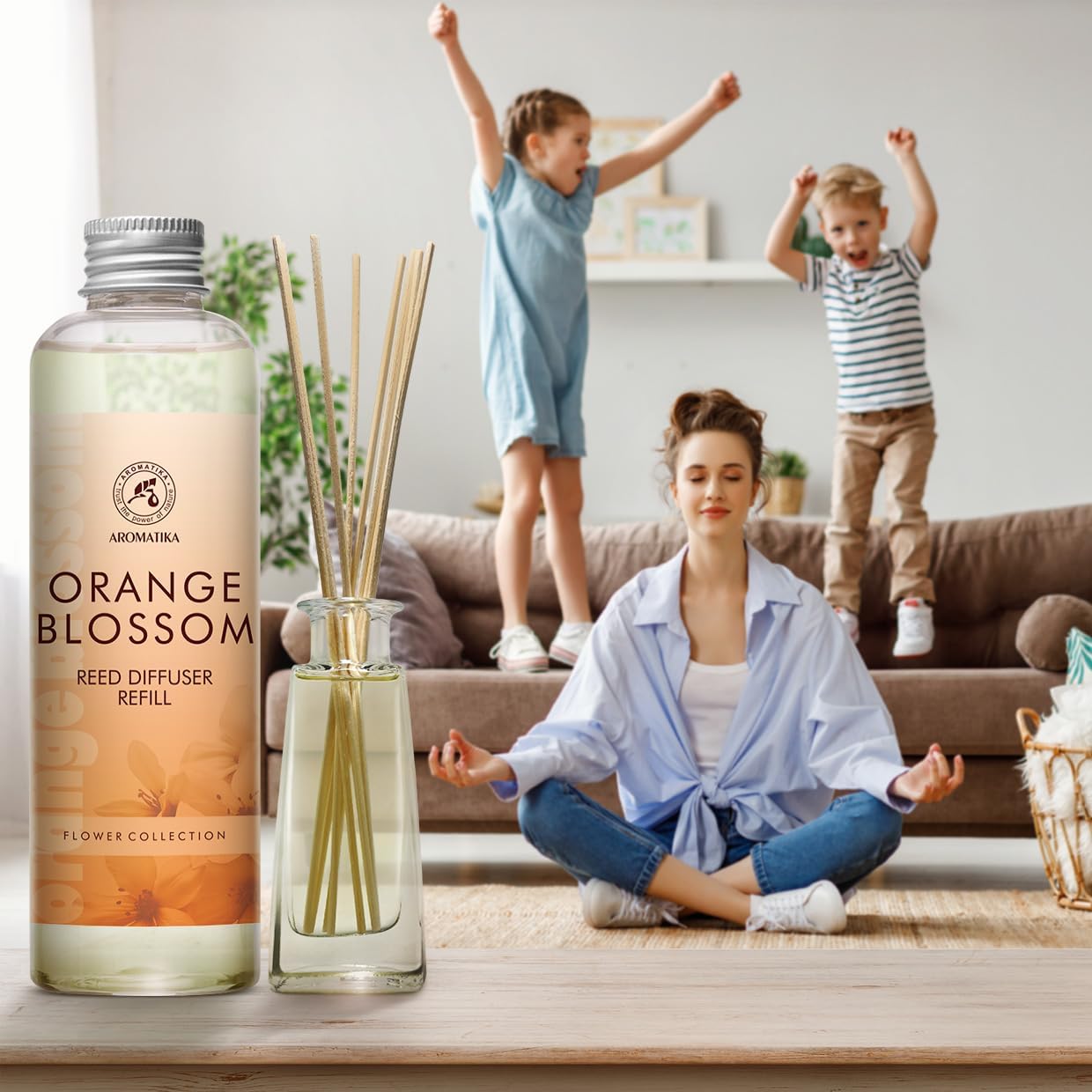 Refill Reed Diffuser Orange Blossoms 6.8Fl Oz (200ml) - Intensive - Fresh & Long Lasting Fragrance -for Aromatherapy - SPA - Home - Office - Fitness