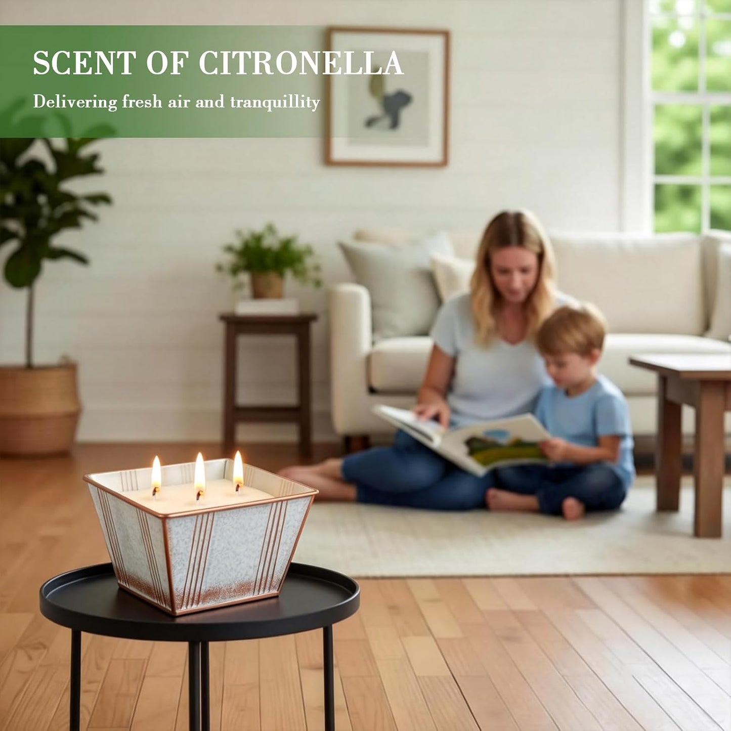 Citronella Candles Outdoor, 24OZ Large Size 3-Wick Citronella Candles, 2 Pack Lemongrass Candle, Natural Soy Wax Candle, 120 Hours Long Burning Candle for Patio Garden Camping Indoor Home Decor