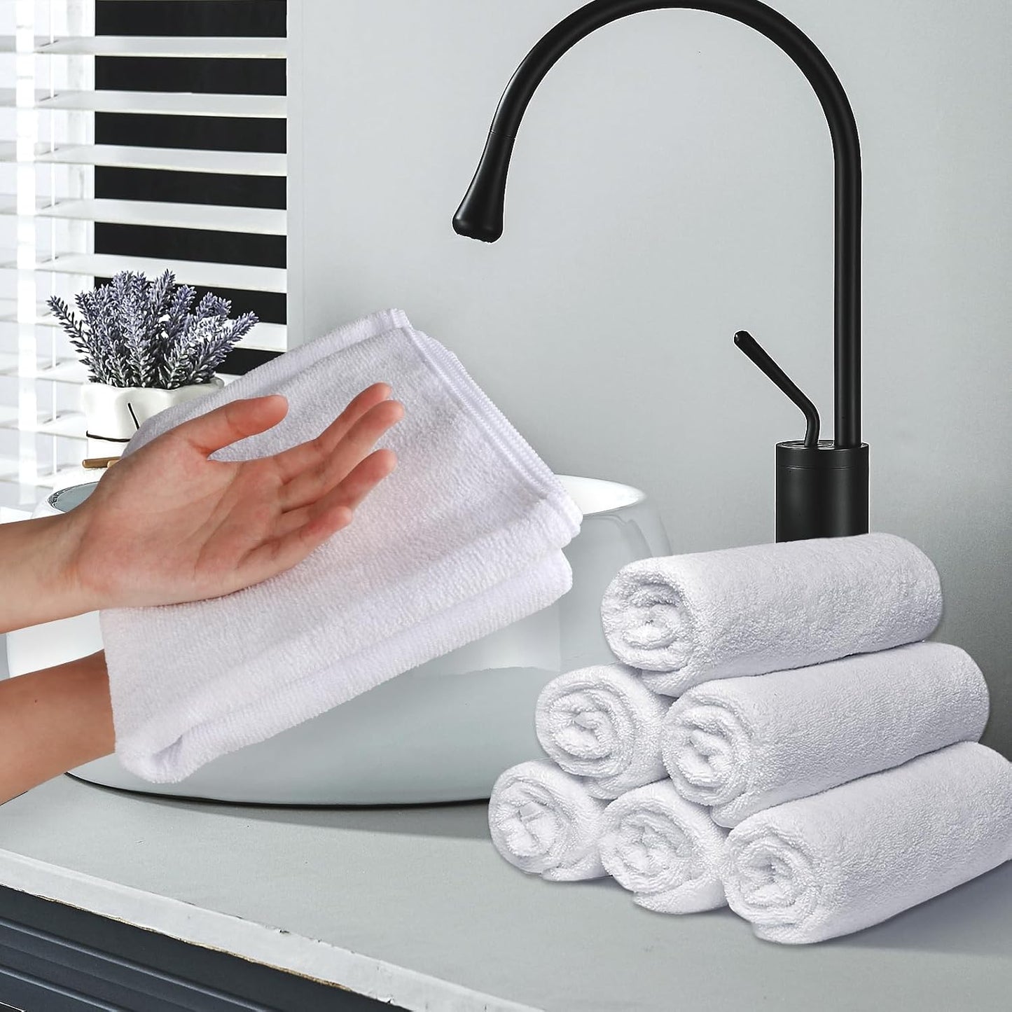 UNIMADE 24 Pack Hand Towels Set - Highly Absorbent and Quick Drying Microfiber Gym Towels, Premium Wash Cloths for Bathroom, Salon, Gym, Shower, Hotel, and Spa - 16x27 inch (White)