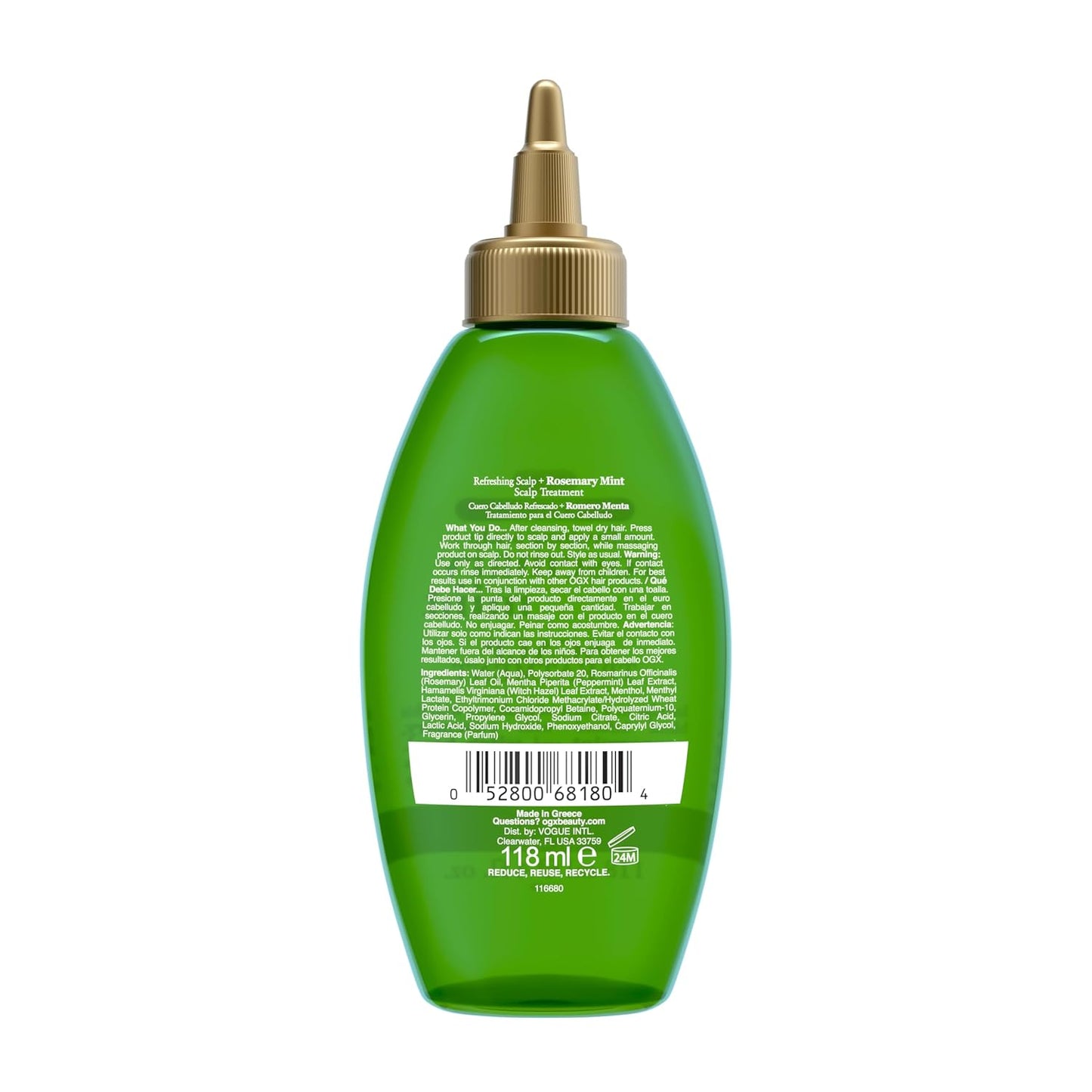 OGX Extra Strength Refreshing Scalp + Rosemary Oil Mint Dry Scalp Treatment, Peppermint & Witch Hazel Scalp Detox, Clarifying Leave-In to Help Remove Buildup and Refresh, Shiny Hair Finish, 4 fl oz