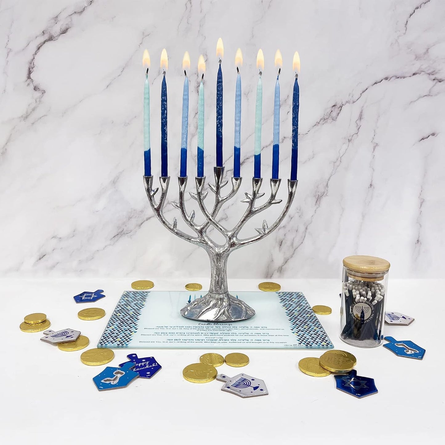 Rite Lite Hanukkah Matches for Menorah Candles in Glass Container Bulk Pack of 75 Long Matches - Chanukah Gifts Jewish Holiday Party Favors Accessories Decorations Judaica Festival of Lights Matchbox