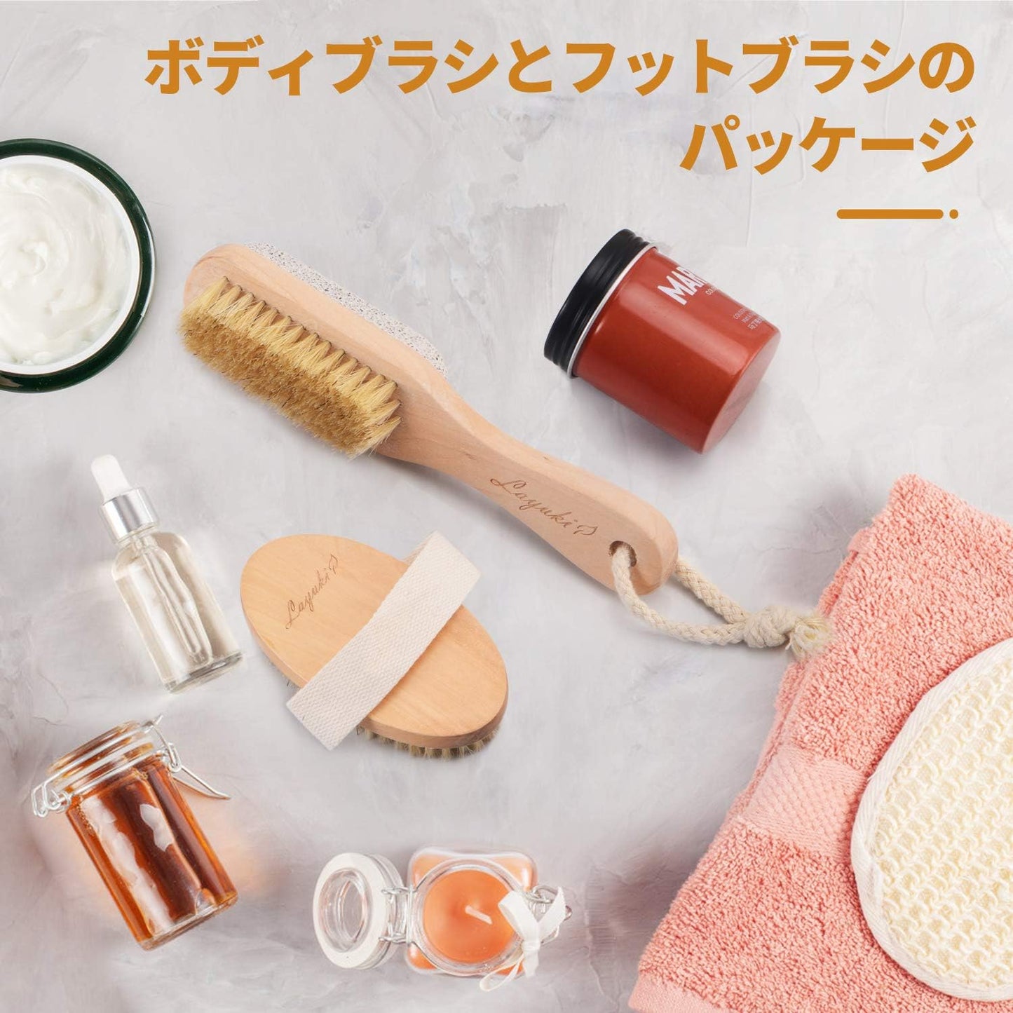 LAYUKI Body Brush for Dry or Wet Brushing and 2-Sided Foot File Scrubber Set, Exfoliating Skin, Cellulite Treatment, Foot File Scrubber with Pumice Stone