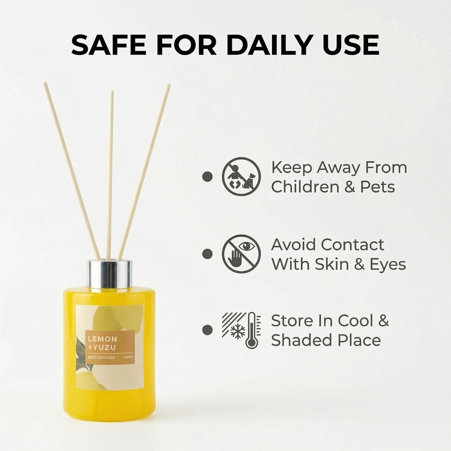 Fresh Lemon Scented Reed Diffuser Set – 4.06 fl.oz (120ml) with Sticks, Natural Essential Oil Aromatherapy for Home, Bedroom & Bathroom Decor, Housewarming Gift