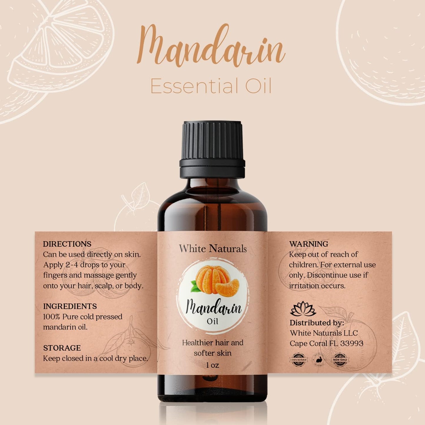 Mandarin Essential Oil, Aromatherapy Oil for Diffusers, 100% Pure, Natural, Undiluted, Therapeutic Grade Oil, Radiant Skin, Healthy Hair and Scalp, Exotic and citrusy Aroma