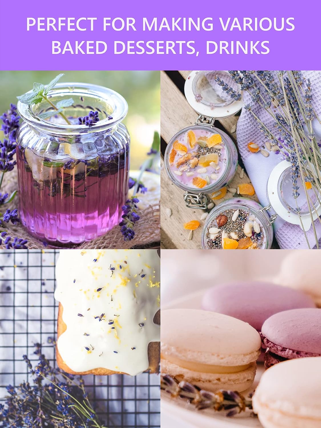 TeeLux Lavender Flowers Tea, Dried Lavender Buds for Drinks, Baking, DIY Beauty, Crafts, Sachets, Delightful Aroma, Caffeine-free, 114g/4oz