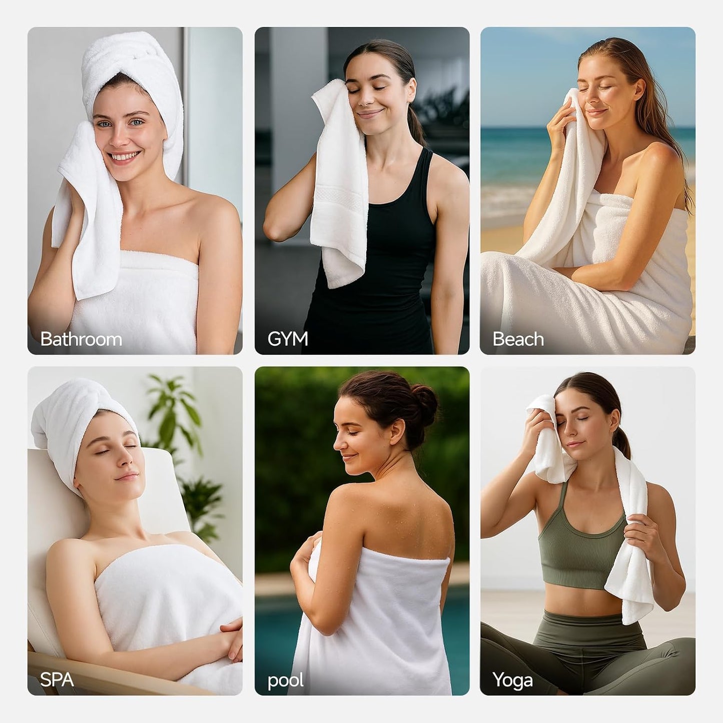 REDKISS 8 Piece Cotton Towel Sets for Bathroom - 2 Oversized Bath Sheets (35x70 in), 2 Hand, 4 Washcloth, Super Soft Quick Dry Highly Absorbent White Bath Towel Set for Home Gym Dorm Spa