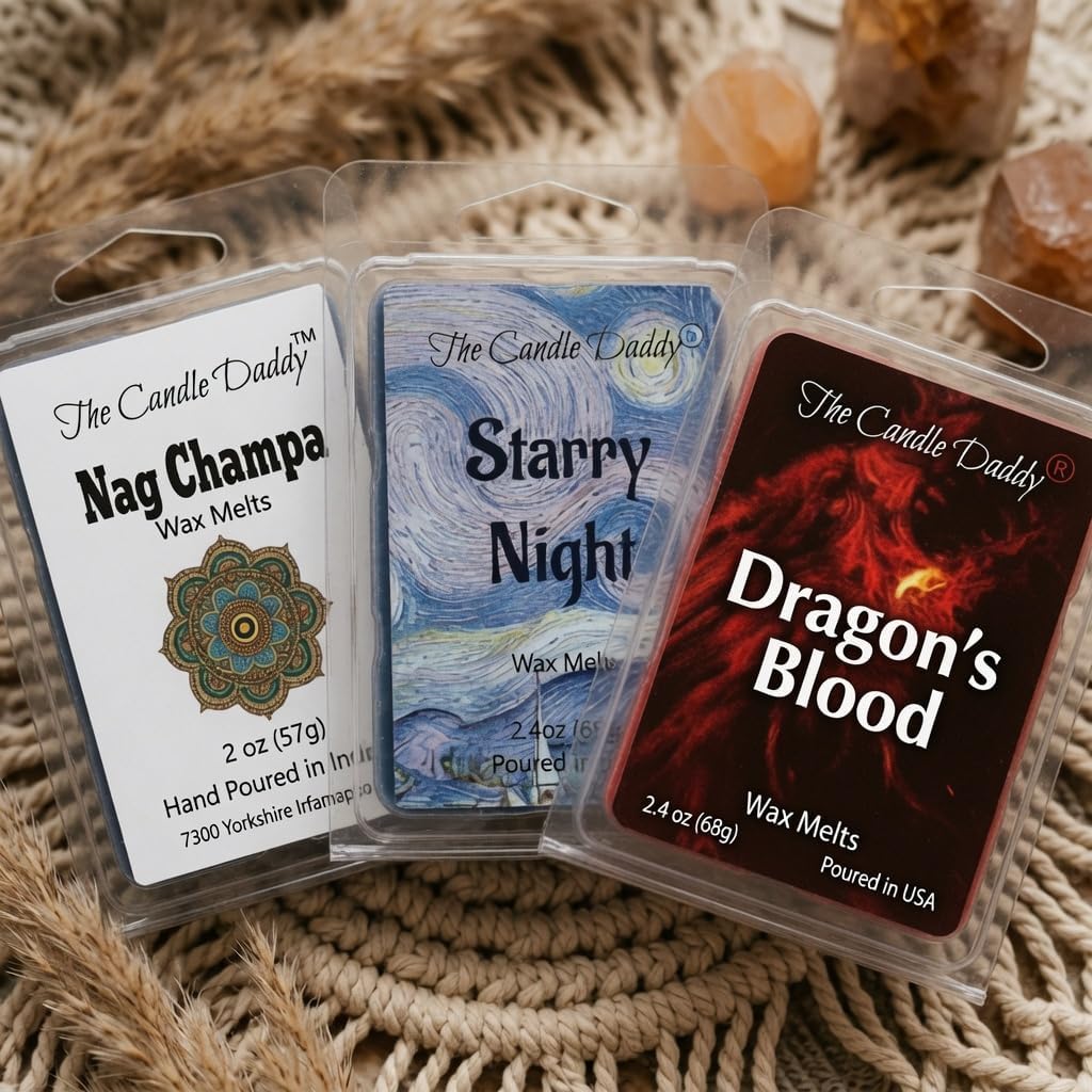 "Free Spirit Bundle" Combo Set Of Five Scented Wax Melt Cubes - Nag Champa, Patchouli, Starry Night, Tropical Paradise, Dragon's Blood Great Gift for Him Her Hippie Soul BFF Best Friend