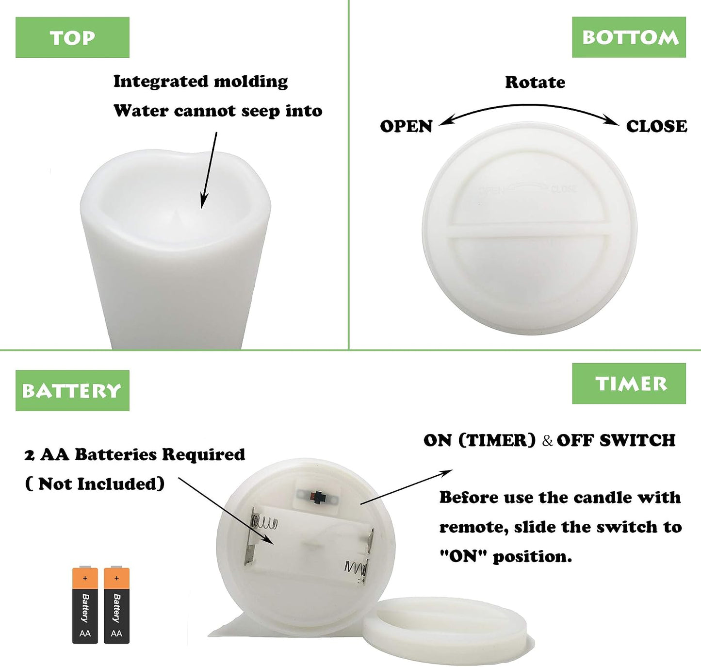 2 Pack Outdoor Flameless Pillar Candles with Remote and Timer Waterproof Battery Operated Electric LED Candle Set for Gift Home Décor Party Wedding Supplies Garden Christmas Decoration, 3” x 6”