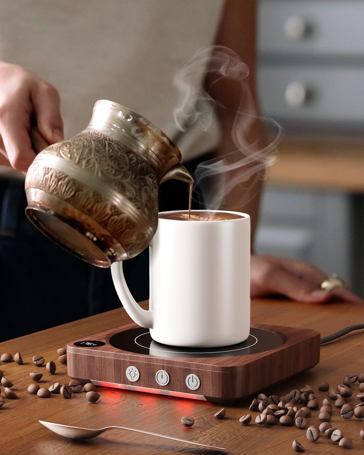 House Gem Mug Warmer - 36W Coffee Mug Warmer for Desk with Temperature Display, 2-12Hrs Auto Shut Off, Smart Candle Warmer - Ideal Coffee Gifts Accessories Keep Beverages Coffee Warmer (Wood) (Wood)
