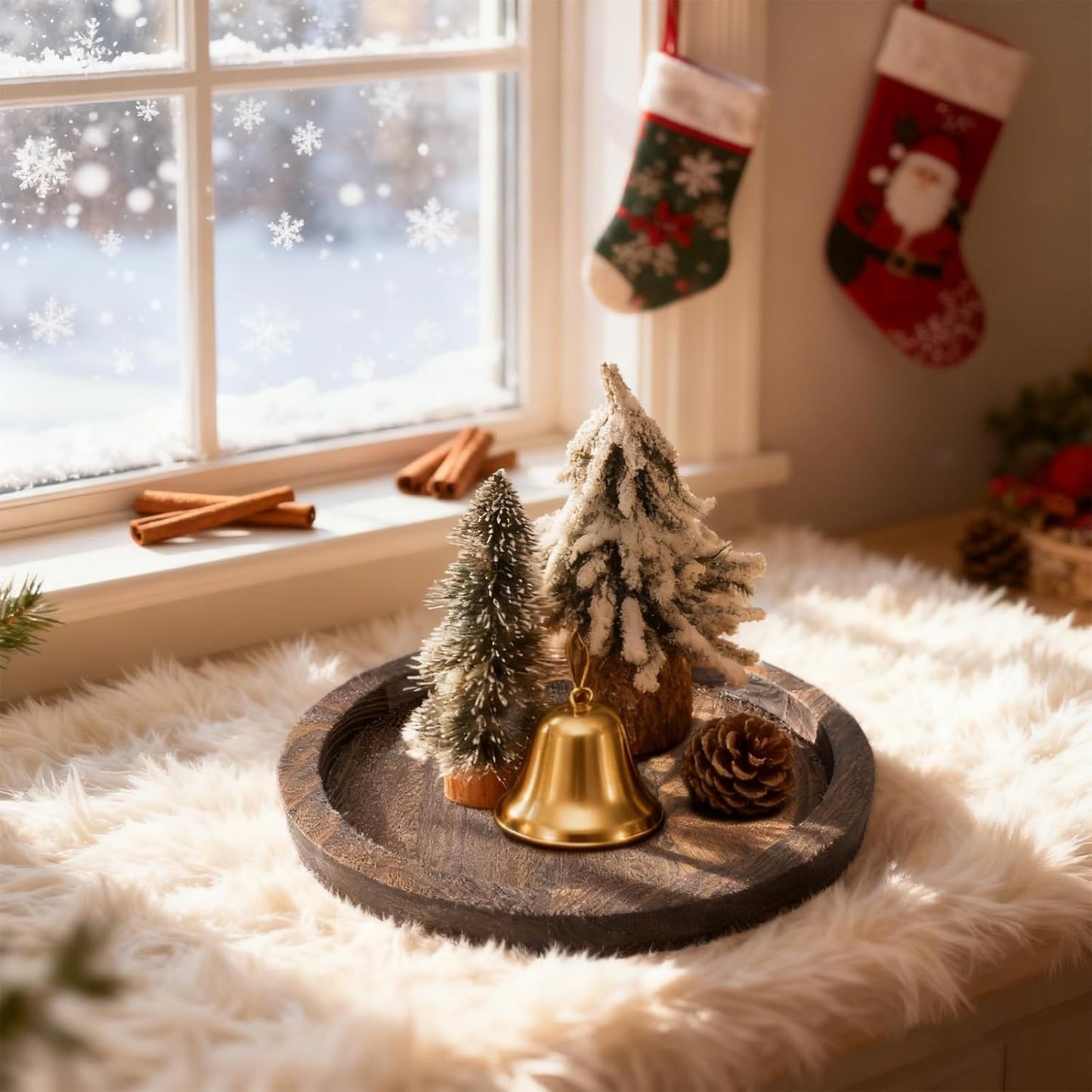 Round Candle Holder, Single Wooden Plate for Decorative Candle Dish, 10.4in Brown Poplar Wood Candle Plate for Christmas, Wedding, Halloween and Home Decor