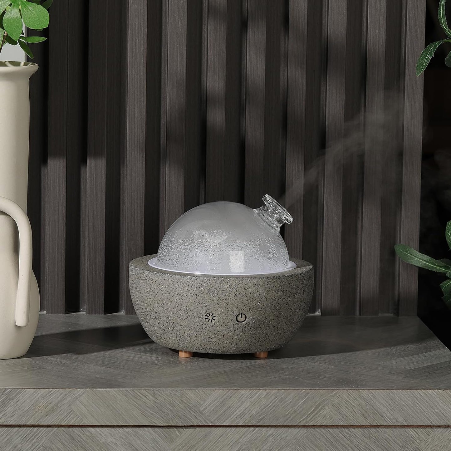 Essential Oil Aromatherapy Diffuser for Home Bedroom Large Room Glass Stone Ultrasonic Air Scent Mist Aroma Diffuser 200ML Defusers—Light Grey