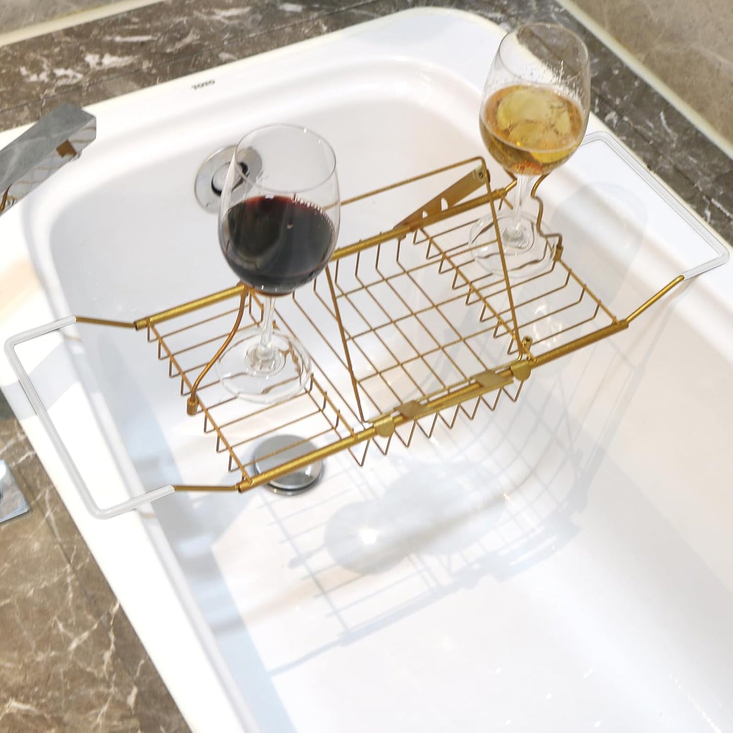 BDL Bathtub Caddy Expandable Bath Tub Tray Table with Wine Holder, Free Soap Dish and Laptop Reading Rack, Bathtub Tray for Home(Bronze)
