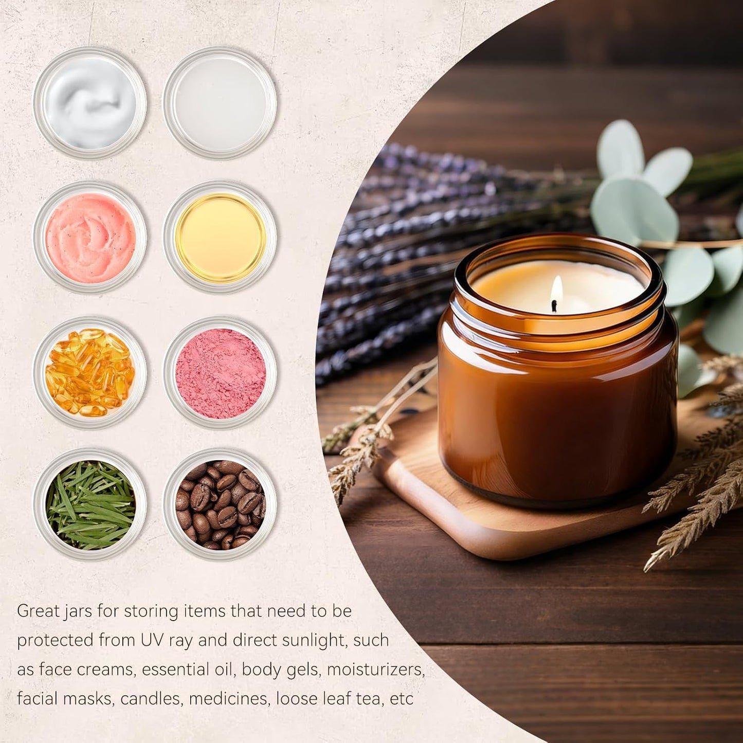 2 Oz Small Glass Jars with Lids, 12 Pack Airtight Amber Cosmetic Jars with Inner Liners Round Empty Travel Sample Containers for Lotions, Creams, Candles, Body Butters