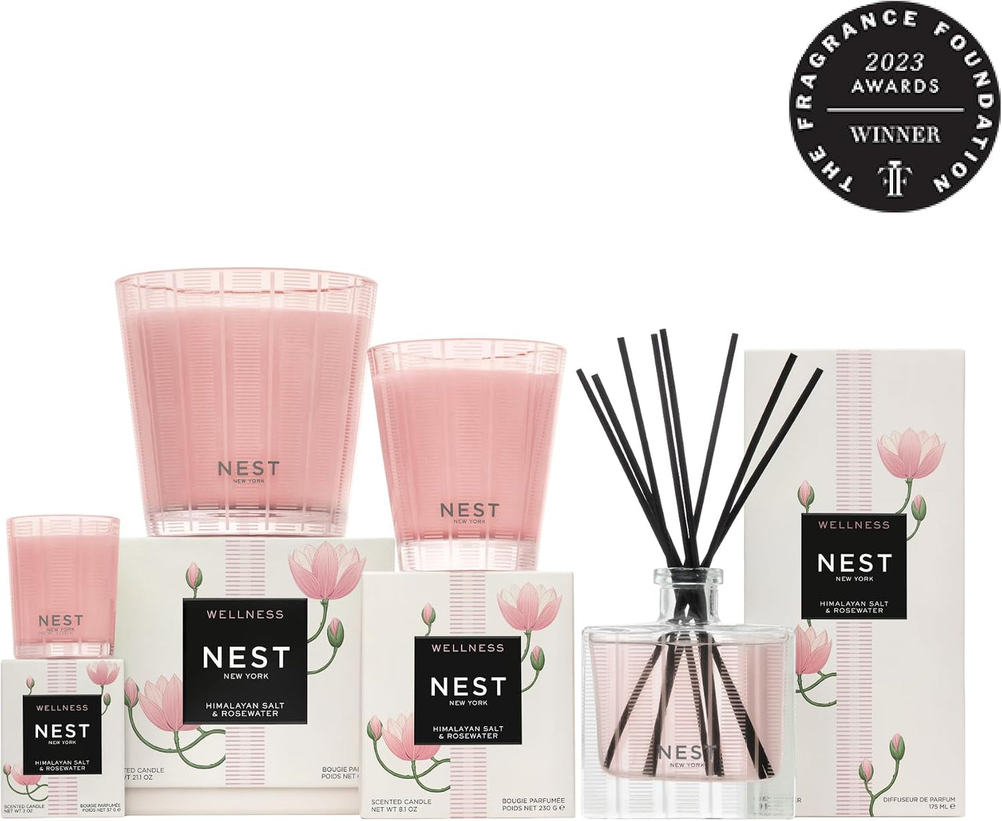 NEST New York Scented 3-Wick Candle, Himalayan Salt & Rosewater - 21.2 oz - Up to 100-Hour Burn Time - Reusable Glass Vessel
