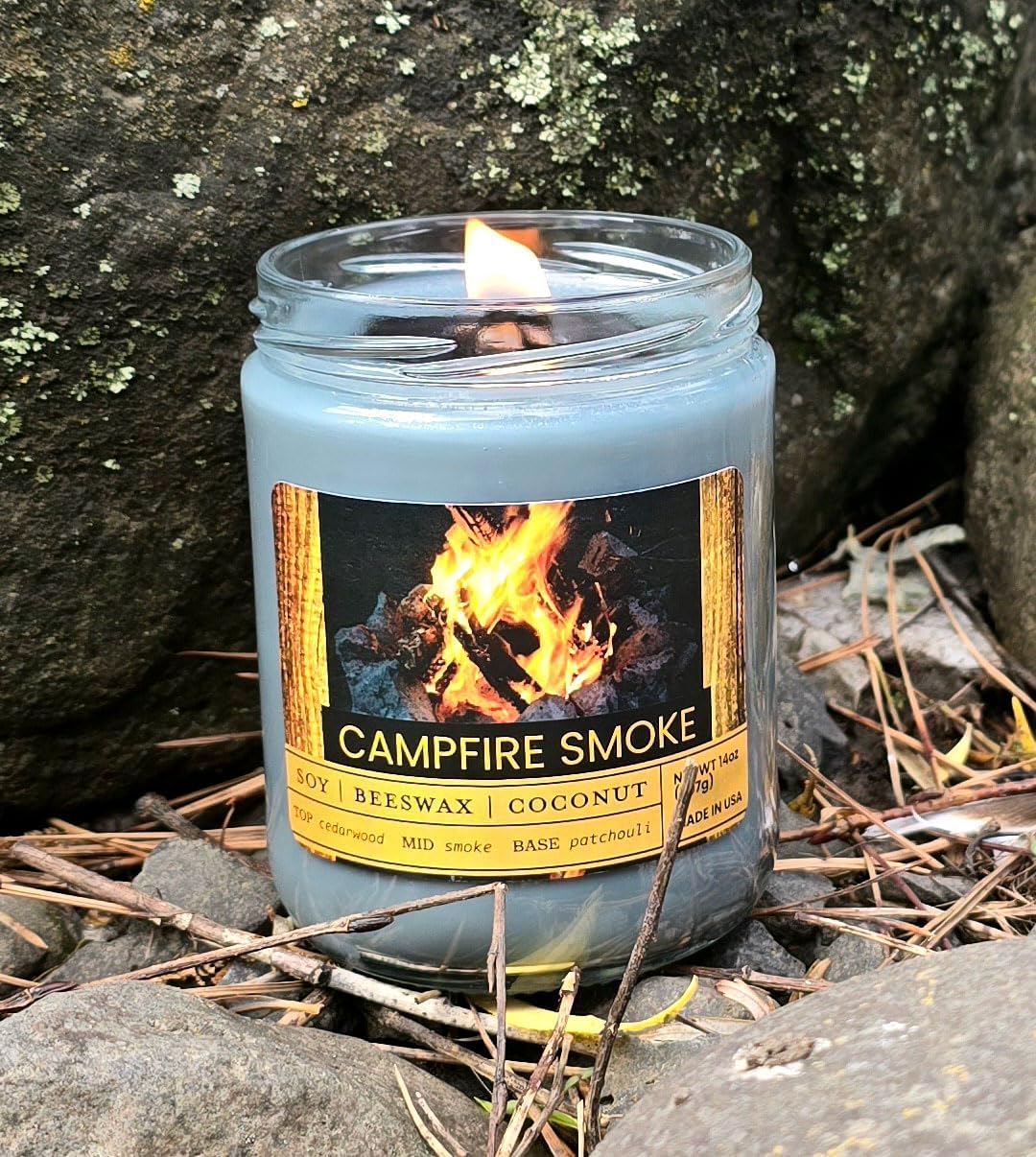 Campfire Smoke Scented Jar Candle - Highly Scented - Made with Plant Based Wax - Handmade in The USA - Candeo Candle