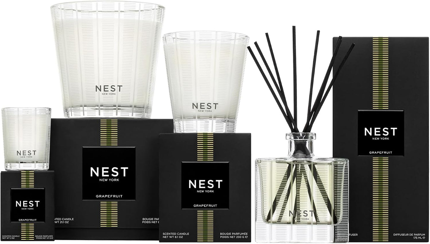 NEST New York Reed Diffuser, Grapefruit - 5.9 fl oz - Fragrance for Up to 90 Days - Reusable, Refillable Glass Holder - Includes 8 All-Natural Reed Sticks - Flame Free