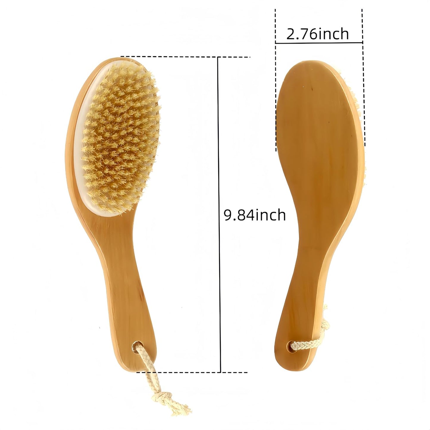 Dry Brushing Body Brush with Contoured Wooden Handle,Natural Bristle Exfoliating Scrubber for Lymphatic Drainage,Dry Skin,Pore Cleansing,Cellulite Decrease and Blood Circulation Boost