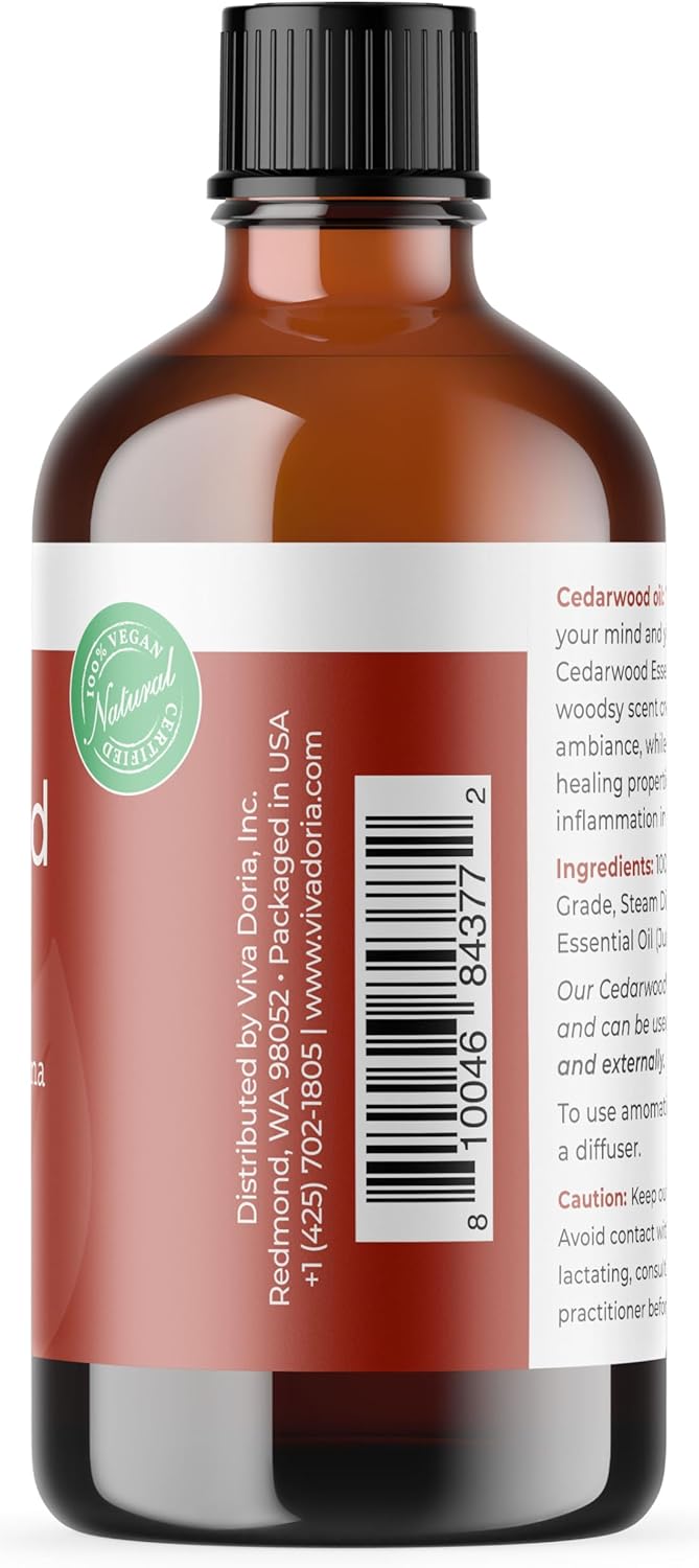 Viva Doria Cedarwood Essential Oil, 100% Pure, Natural Cedarwood Essential Oil, Undiluted, for Aromatherapy | Therapeutic Grade, 118 mL (4 Fluid Ounce)
