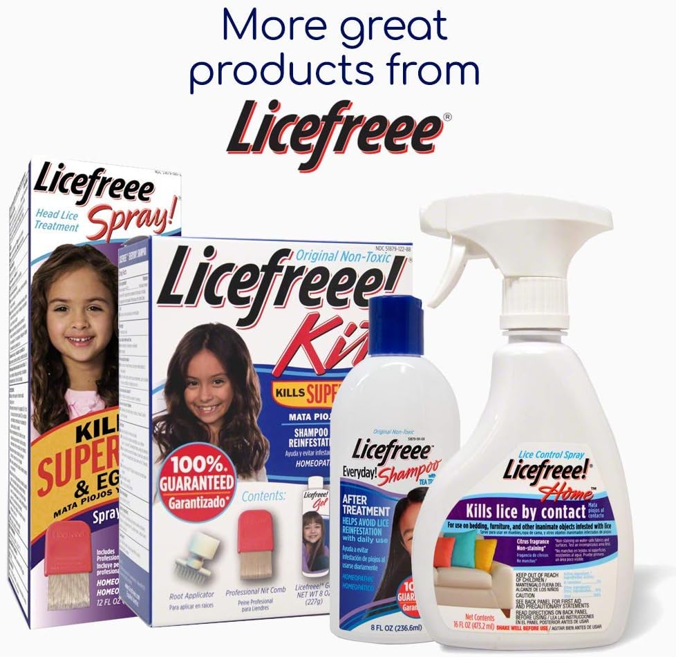 Licefreee Spray Family Size Lice Treatment for Kids & Adults, Easy Use Lice Spray Kills Head Lice, Eggs, Super Lice on Contact, Includes Metal Lice Comb, Multiple Treatments, 12 oz