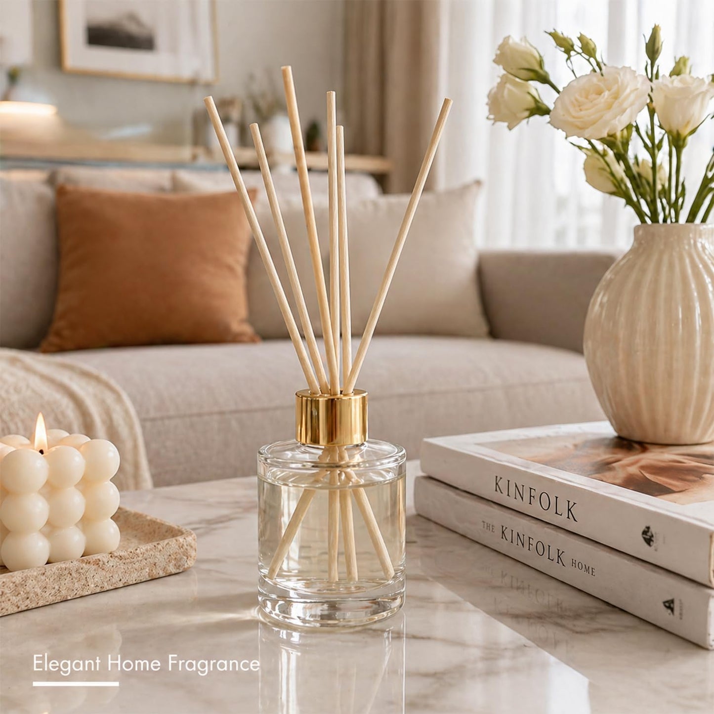 50ml Clear Glass Reed Diffuser Bottles Set of 4 Empty Aromatherapy Bottles with Gold Cap, Round Essential Oil Diffuser Container for Home Fragrance, DIY Scent, Bathroom, Office Decor