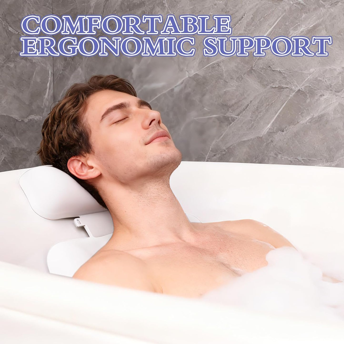 Silicone Bath Pillow, Upgraded Bath Pillows for Tub, Adjustable Height Bathtub Pillow for Head and Neck, 4D Luxury Tub Pillow Skin-Friendly Large Suction Cups Stability, Spa Relaxation-White