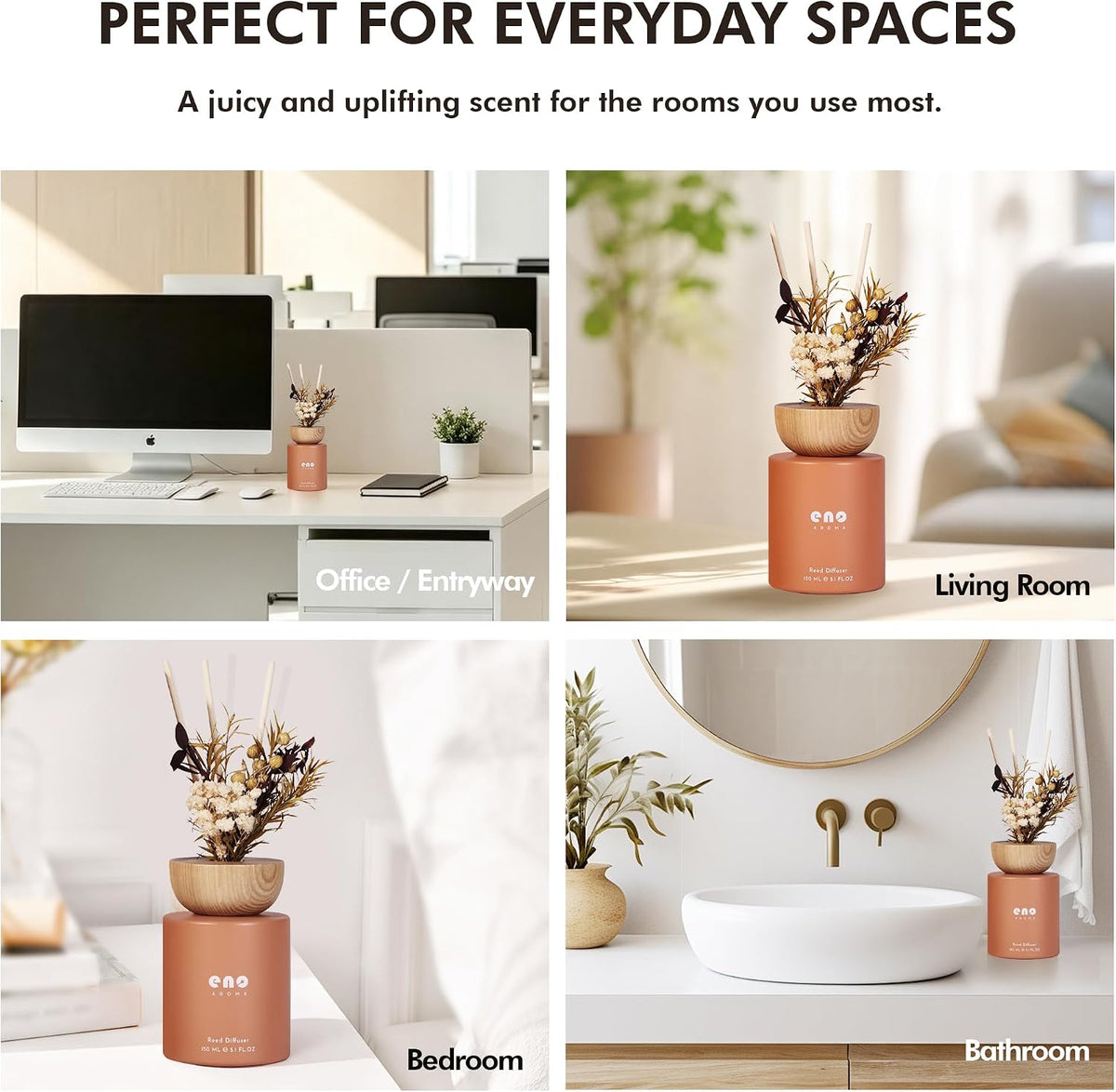 Reed Diffuser Set with Dried Flowers, 5.1 fl oz / 150ml, Mango Papaya Salad - Home Fragrance Diffuser with Sticks for Bathroom Shelf Decor, Bedroom, Office & Gift