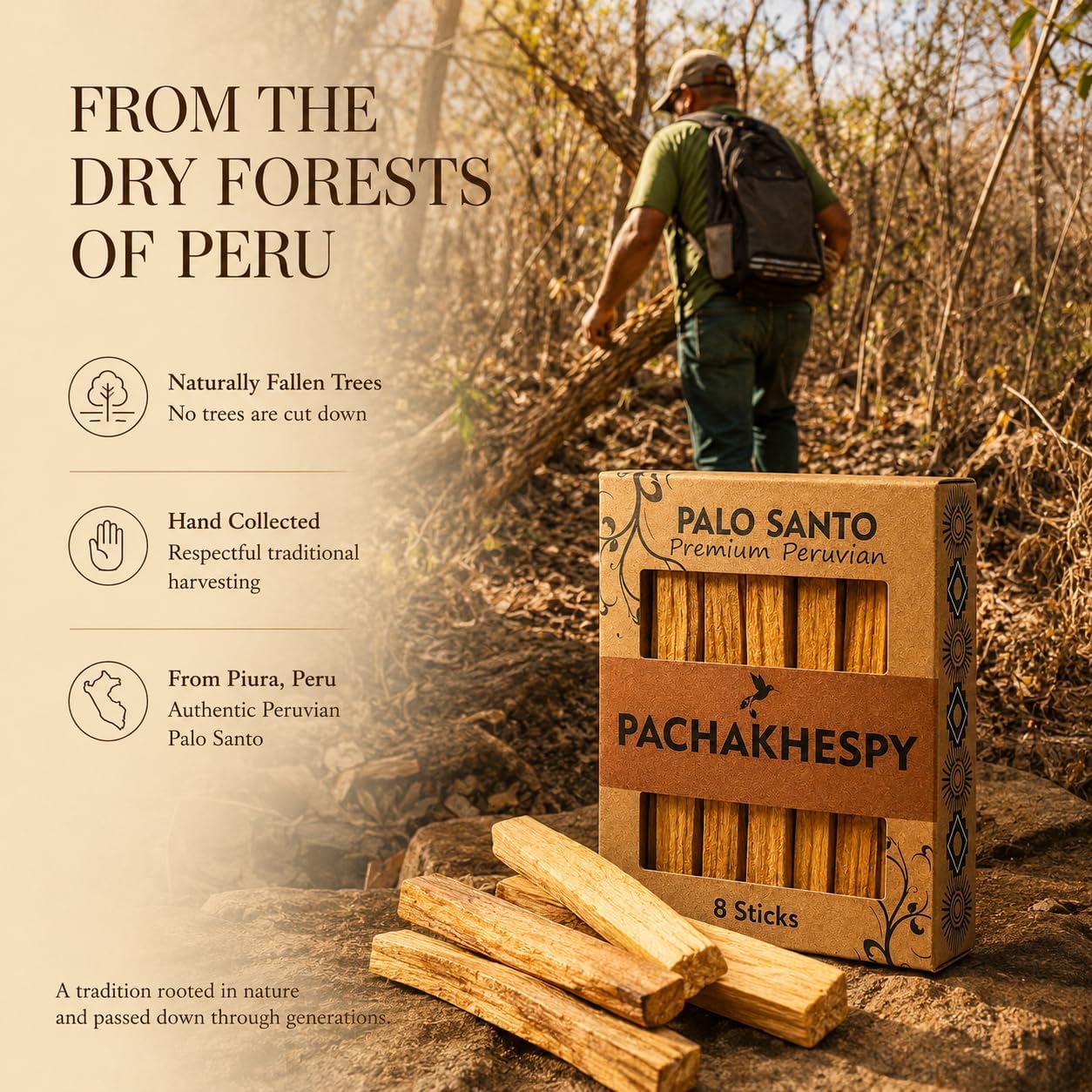 Authentic Premium Palo Santo from Peru 8 Pack of Natural Holy Wood Hand Harvested Smudging Sticks for Home Fragrance Energy Cleansing Meditation Spiritual Rituals Anti Stress Wellness Incense