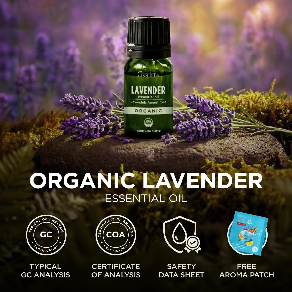 Gya Labs USDA Certified Organic Lavender Essential Oil for Relaxation & Rest - for Skin, Hair, Diffuser, Aromatherapy, DIY Candle Making Scents - 0.34 Fl Oz