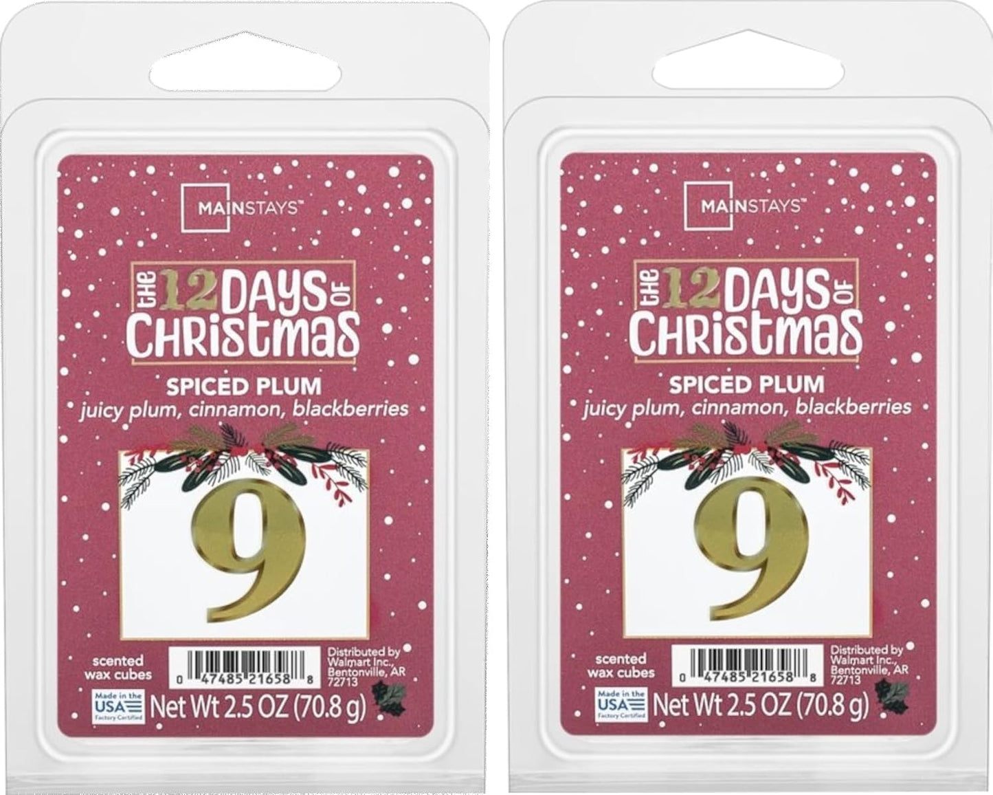 Mainstays 12 Days of Christmas Scented Wax Cubes 2.5oz 2-Pack (Day 9 Spiced Plum)