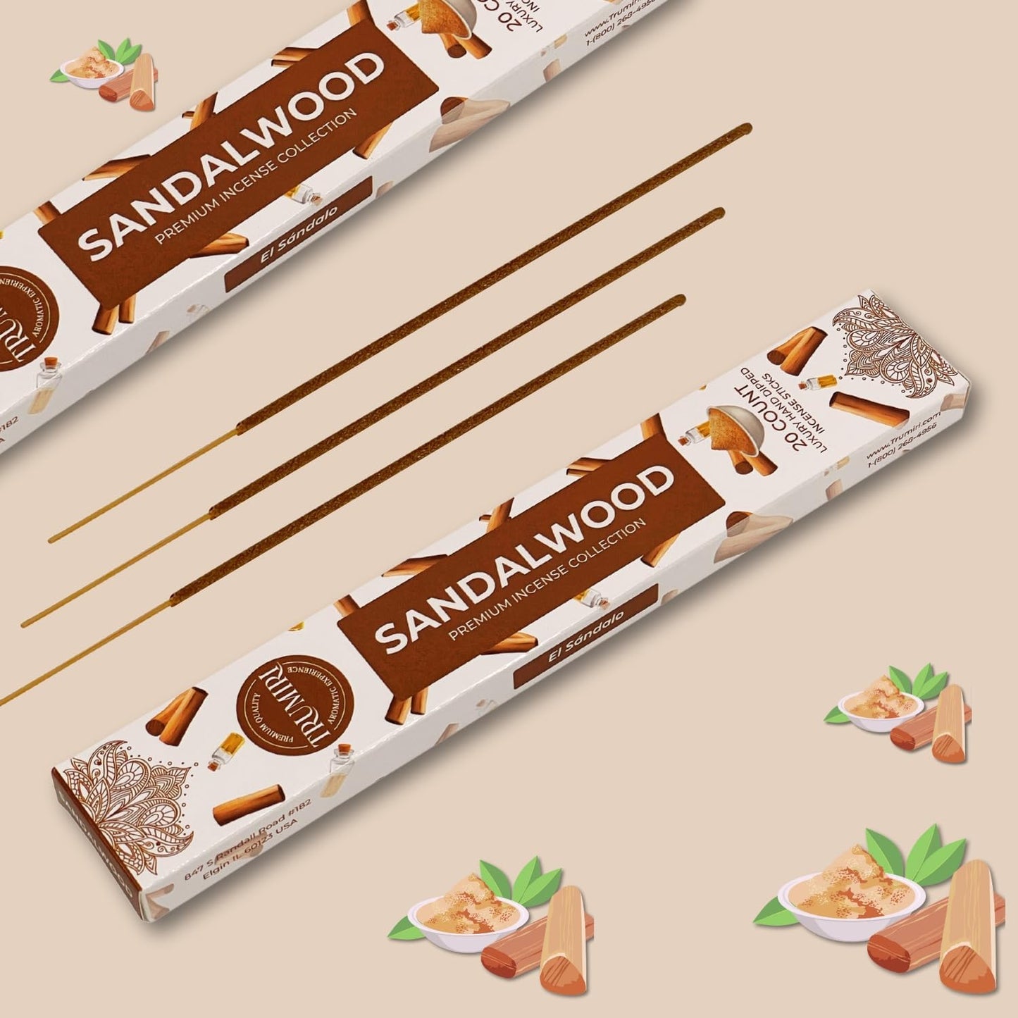 Sandalwood Incense Sticks - Incienso de Sándalo - Total 40 Insence-Sticks - Dual Pack of 20 Insense - Inciensos - Inscents - Natural Non Toxic Ingredients - Incents - Incence - Inscense - Insents