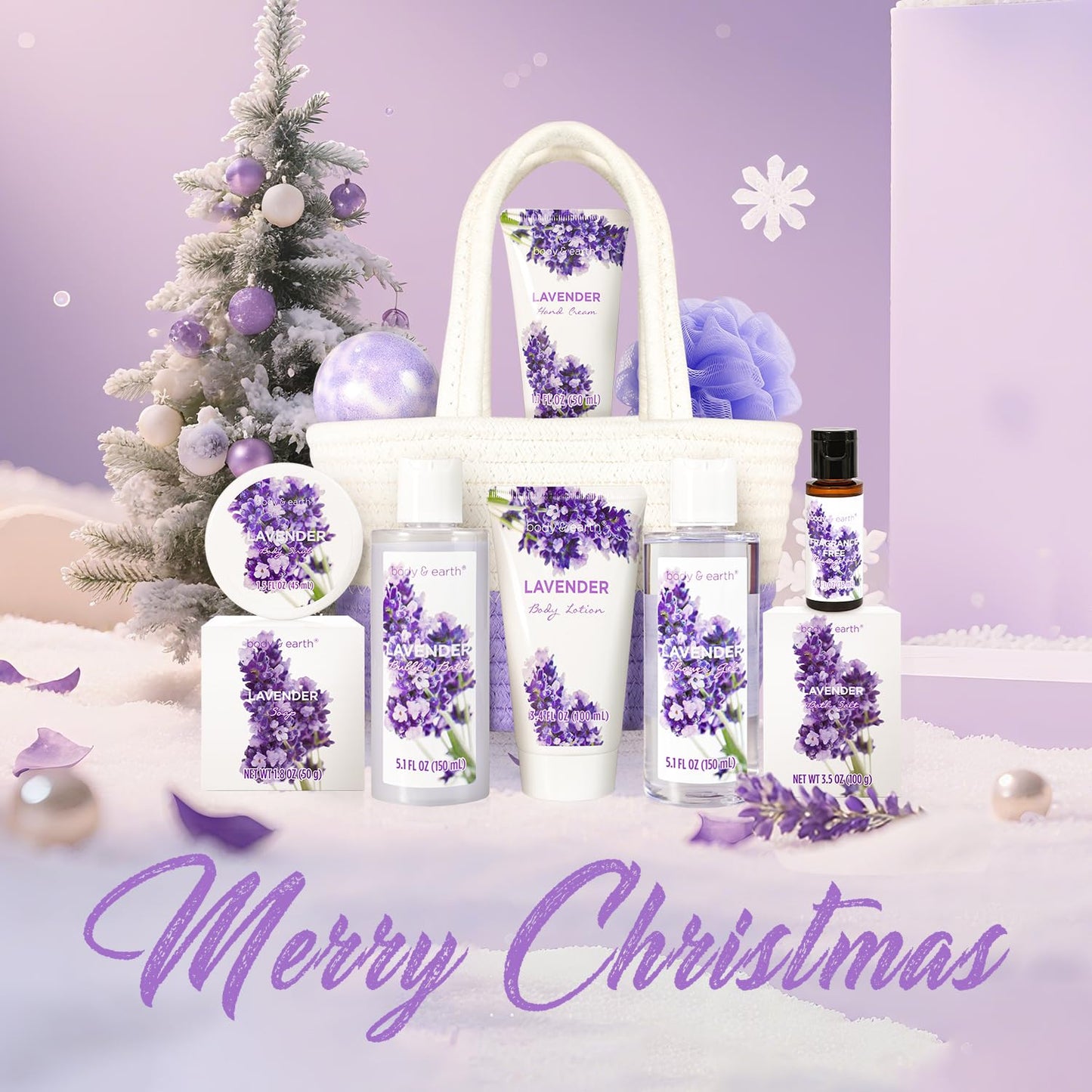BODY & EARTH Spa Gift Baskets for Women 11pcs Lavender Gift Sets with Bubble Bath, Shower Gel, Body Lotion, Mom Birthday Gifts, Spa Kit, Purple Gift for Her, Mothers Day Gifts for Mom