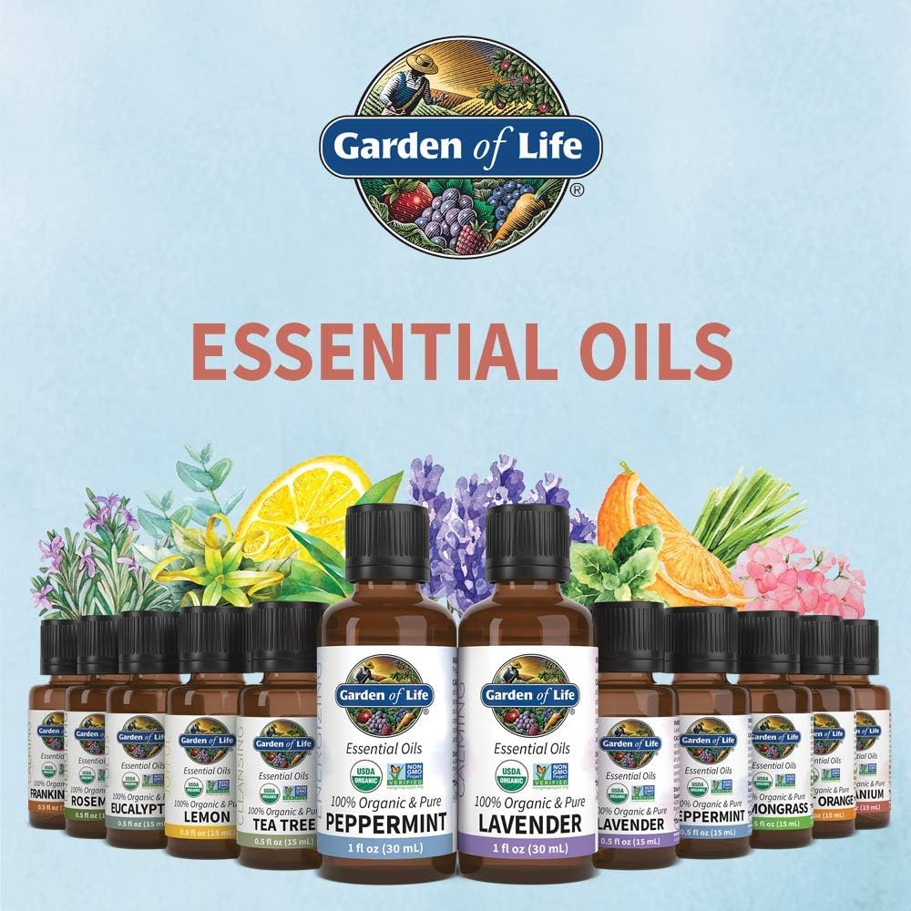 Garden of Life Essential Oil, Geranium 0.5 fl oz (15 mL), 100% USDA Organic & Pure, Clean, Undiluted & Non-GMO, for Diffuser, Aromatherapy, Meditation - Balance, Relaxation, Calming, Floral, Aromatic